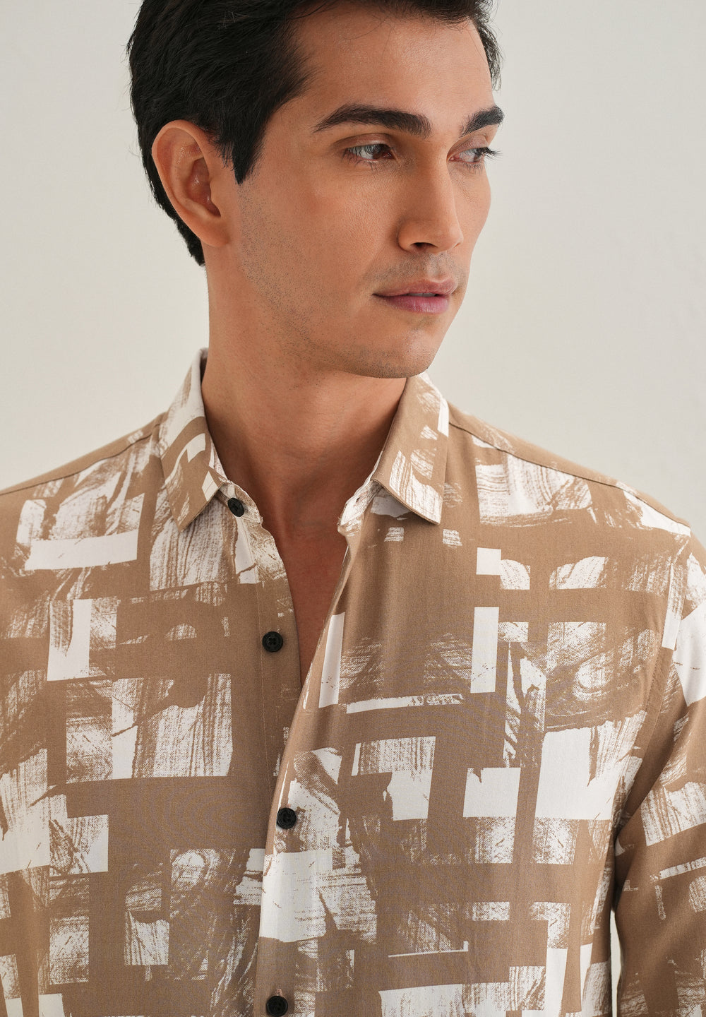 Brown White Abstract Printed Shirt