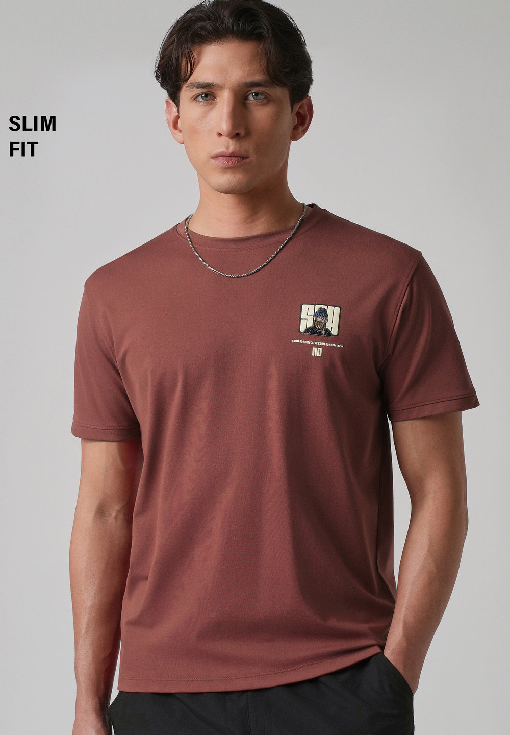 Brunt Brown Printed Slim Fit T-shirt