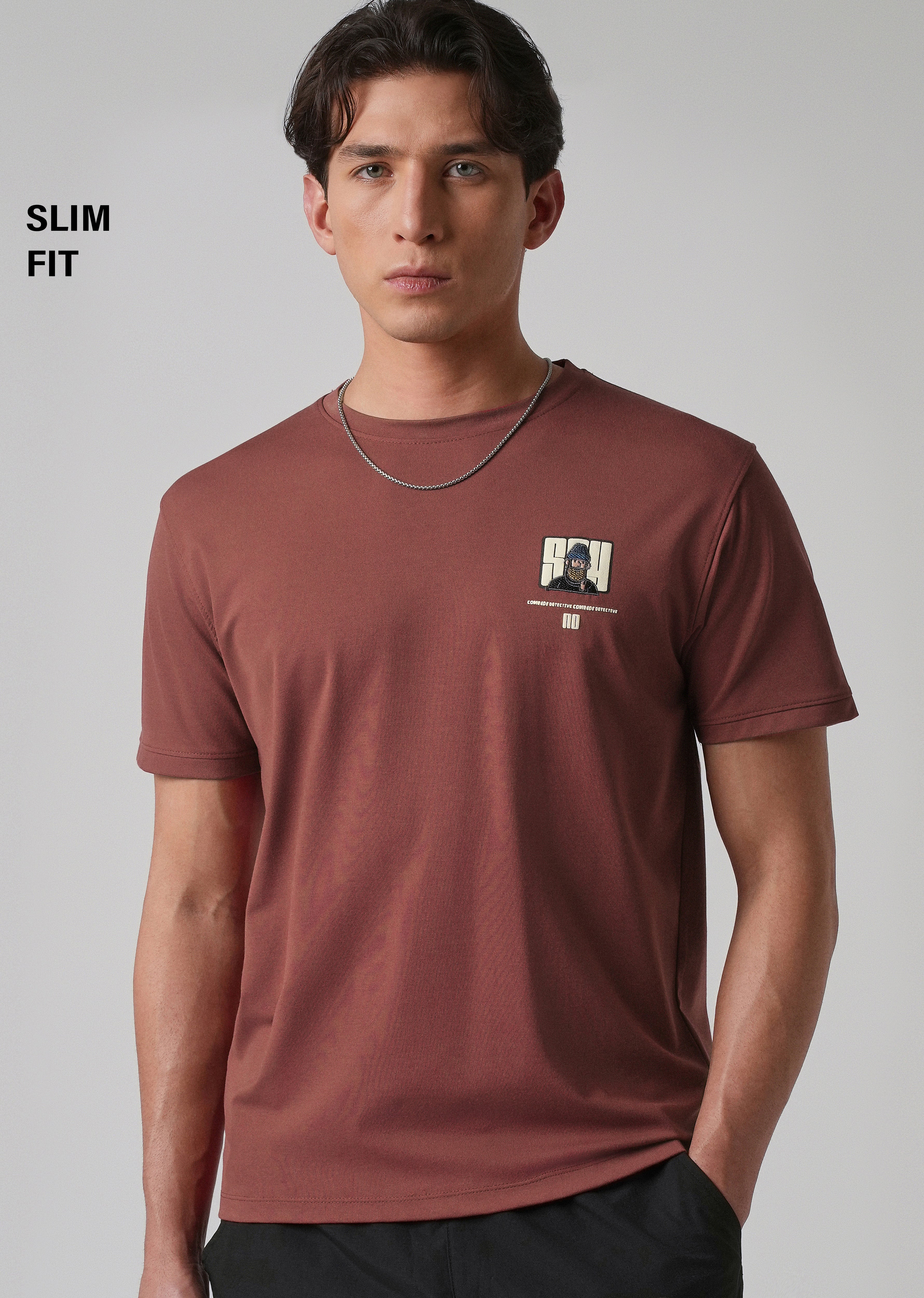 Brunt Brown Printed Slim Fit T-shirt