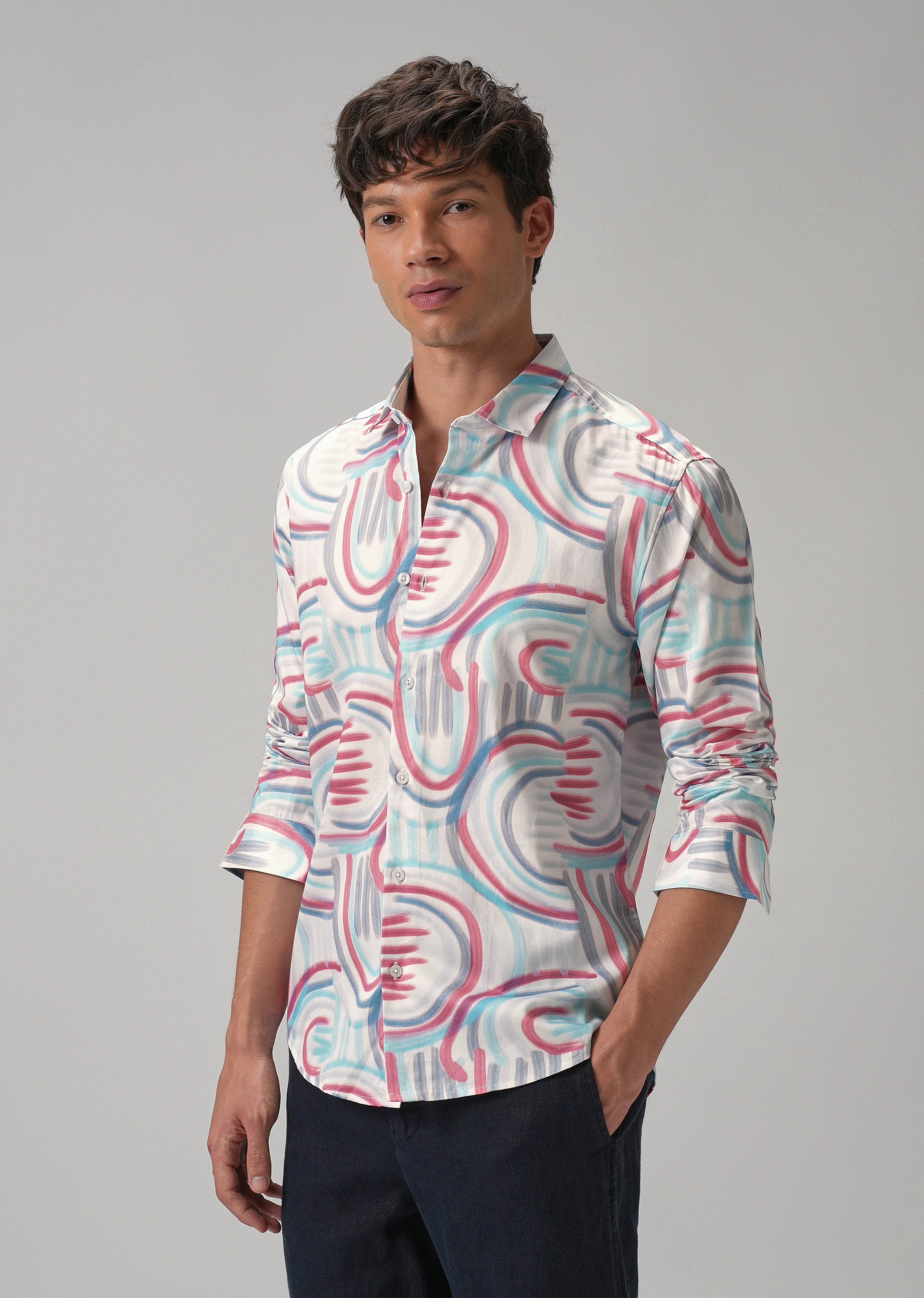 Brush Stroke Full Sleeve Printed Shirt