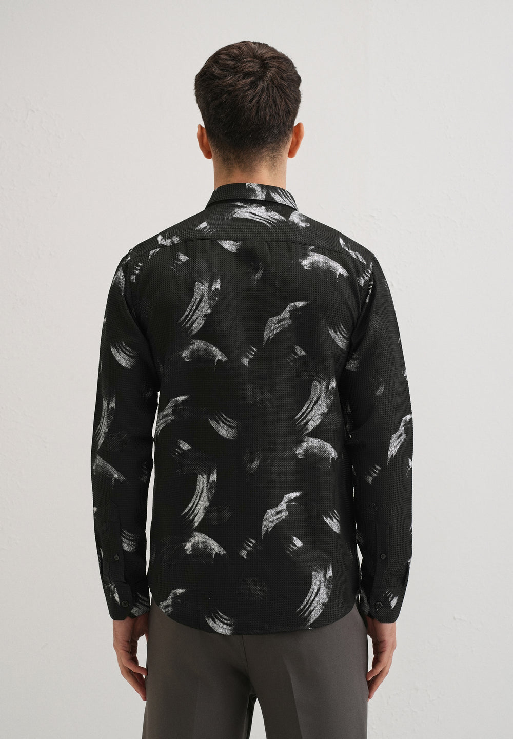 Brush Stroke Waffle Dobby Black Shirt