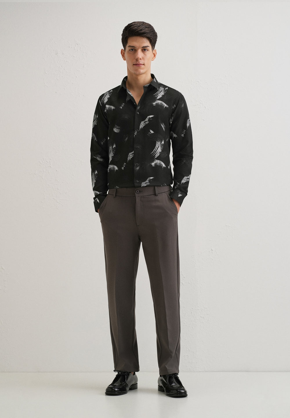 Brush Stroke Waffle Dobby Black Shirt