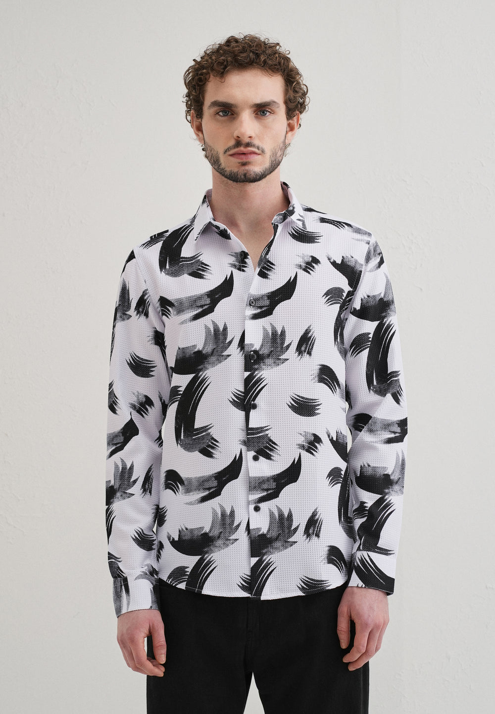 Brush Stroke Waffle Dobby White Shirt