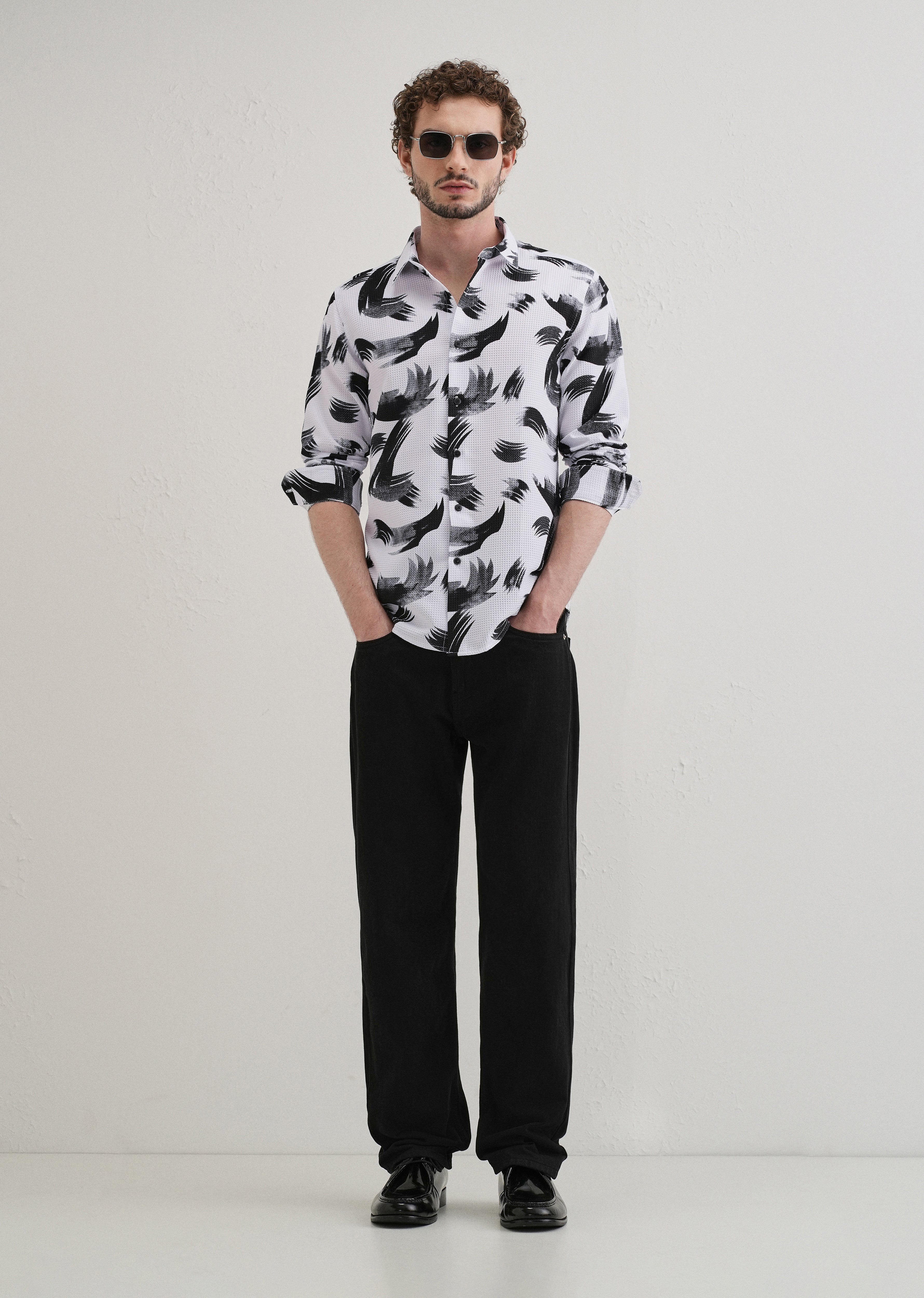 Brush Stroke Waffle Dobby White Shirt