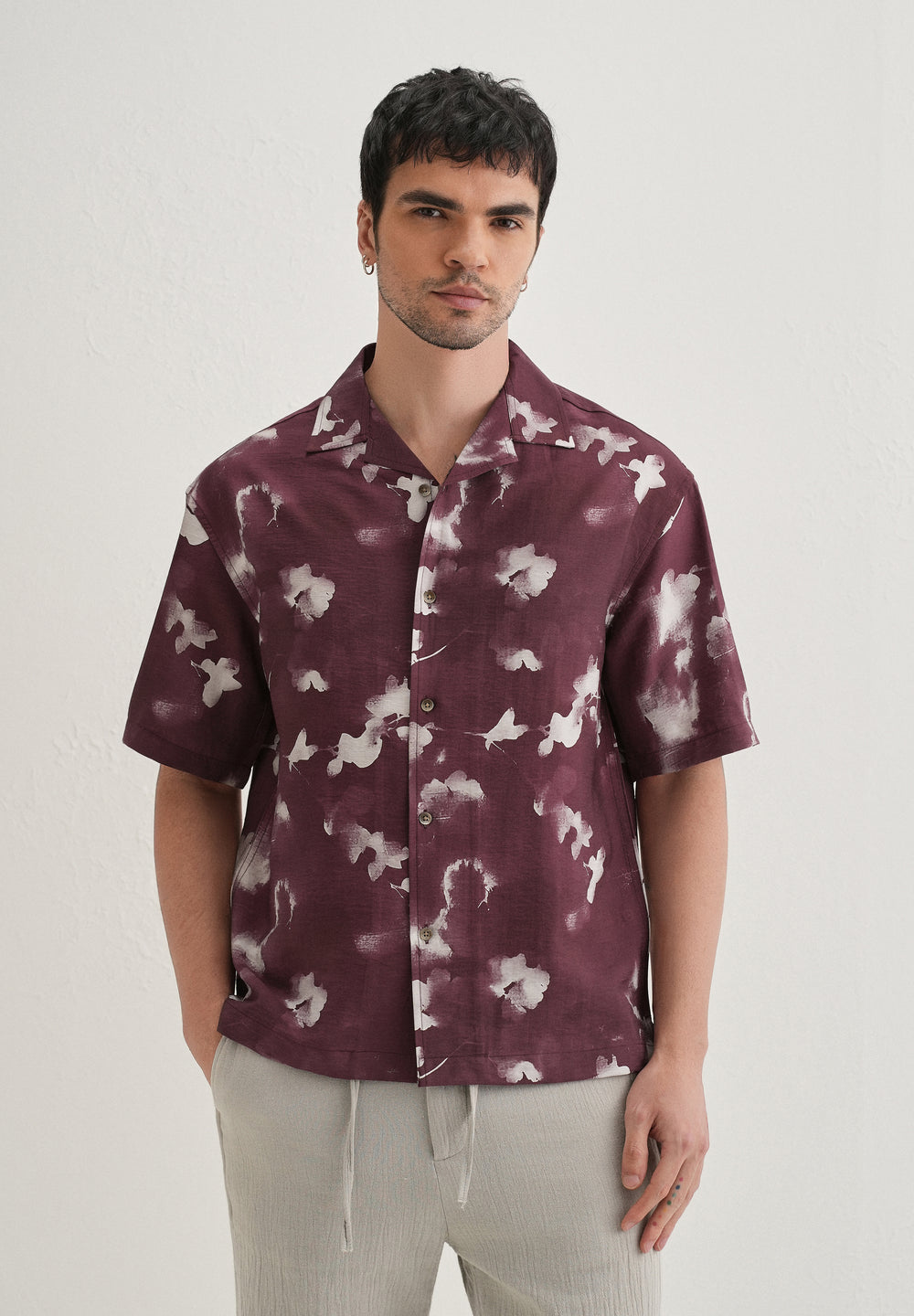 Burgundy Abstract Bloom Printed Shirt