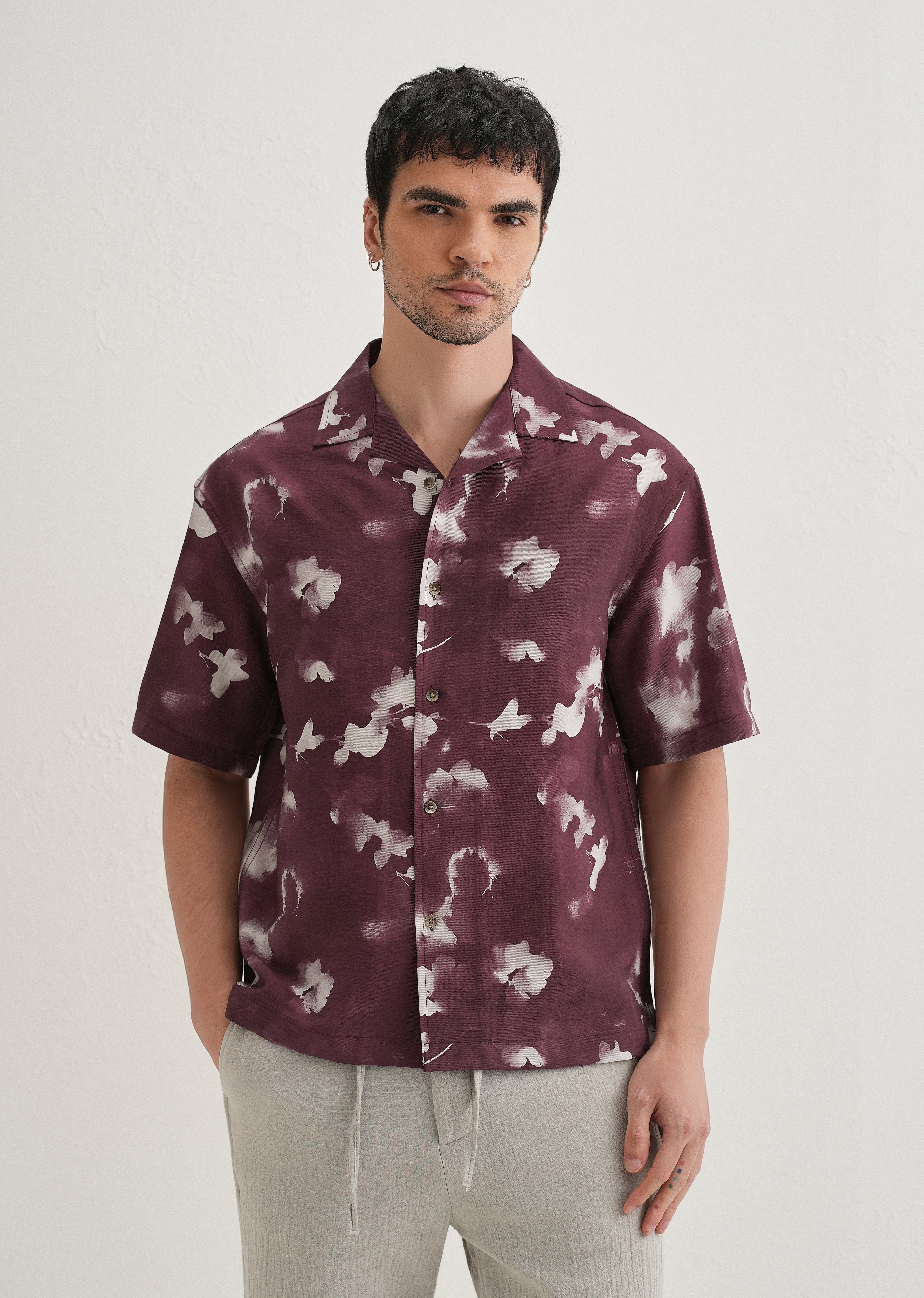 Burgundy Abstract Bloom Printed Shirt
