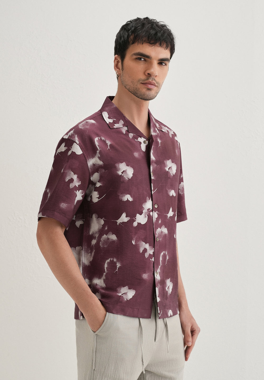 Burgundy Abstract Bloom Printed Shirt
