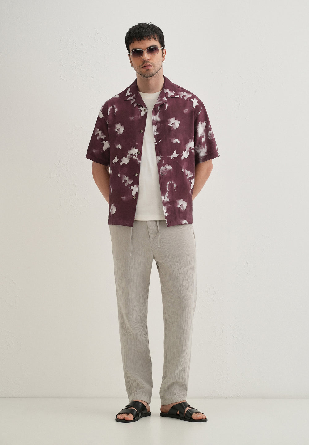 Burgundy Abstract Bloom Printed Shirt