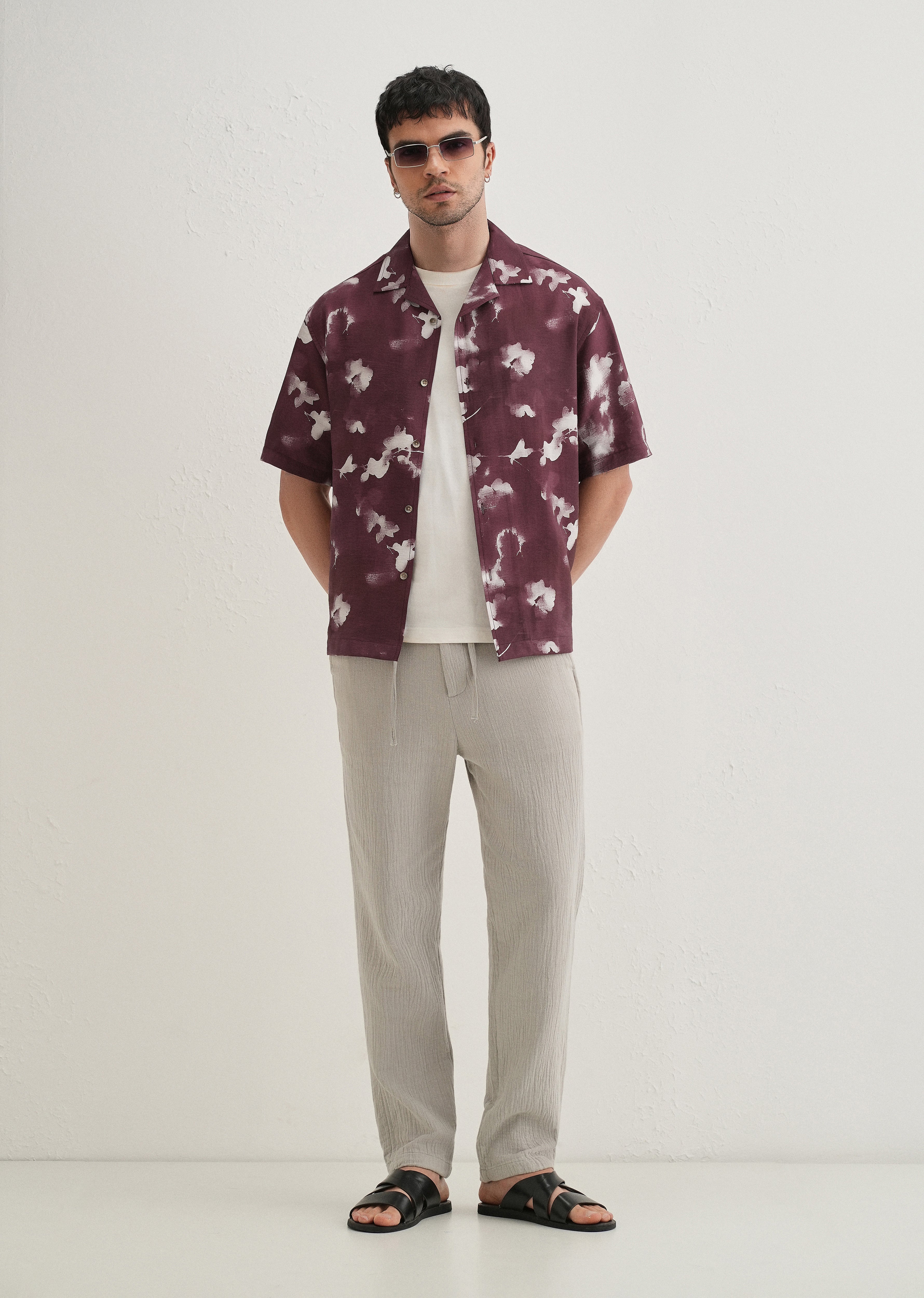 Burgundy Abstract Bloom Printed Shirt