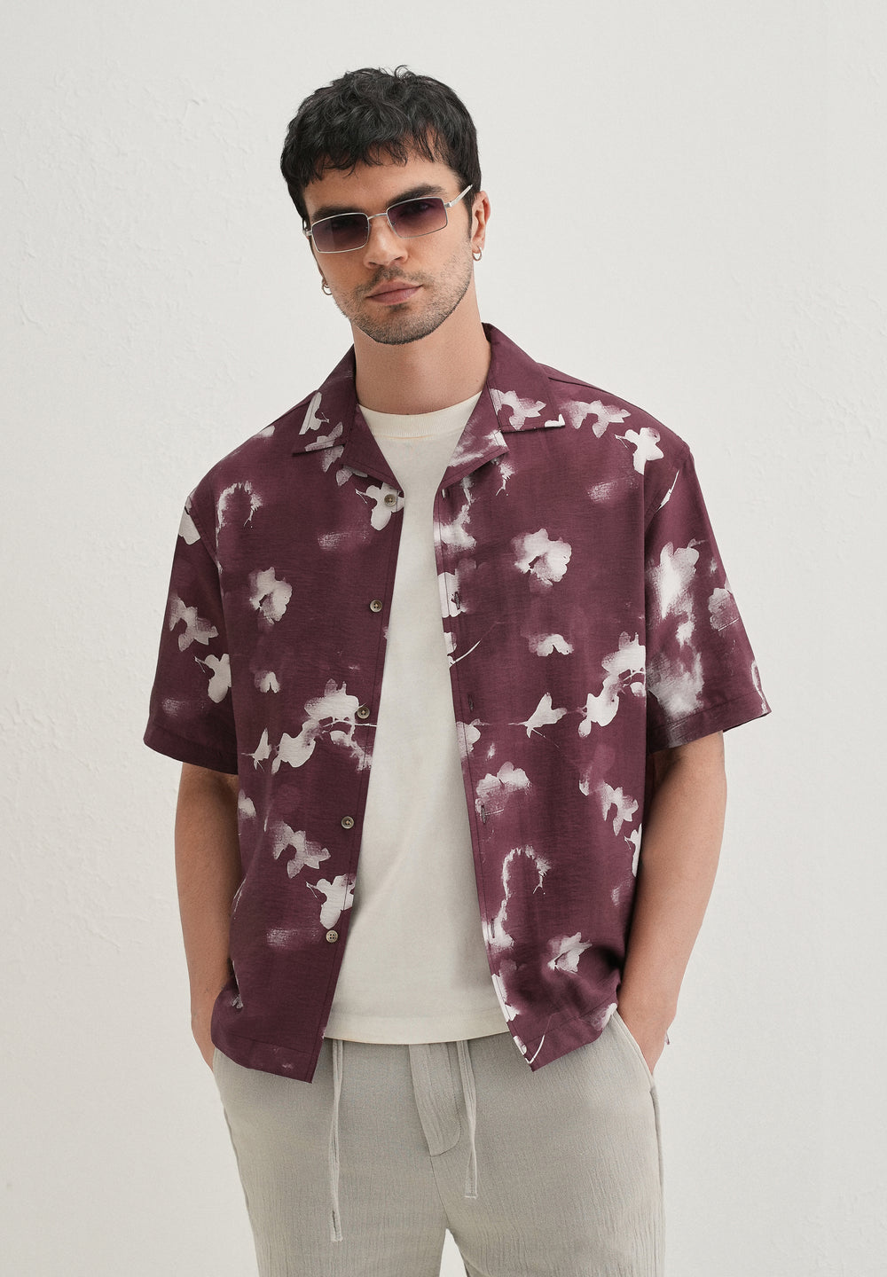 Burgundy Abstract Bloom Printed Shirt