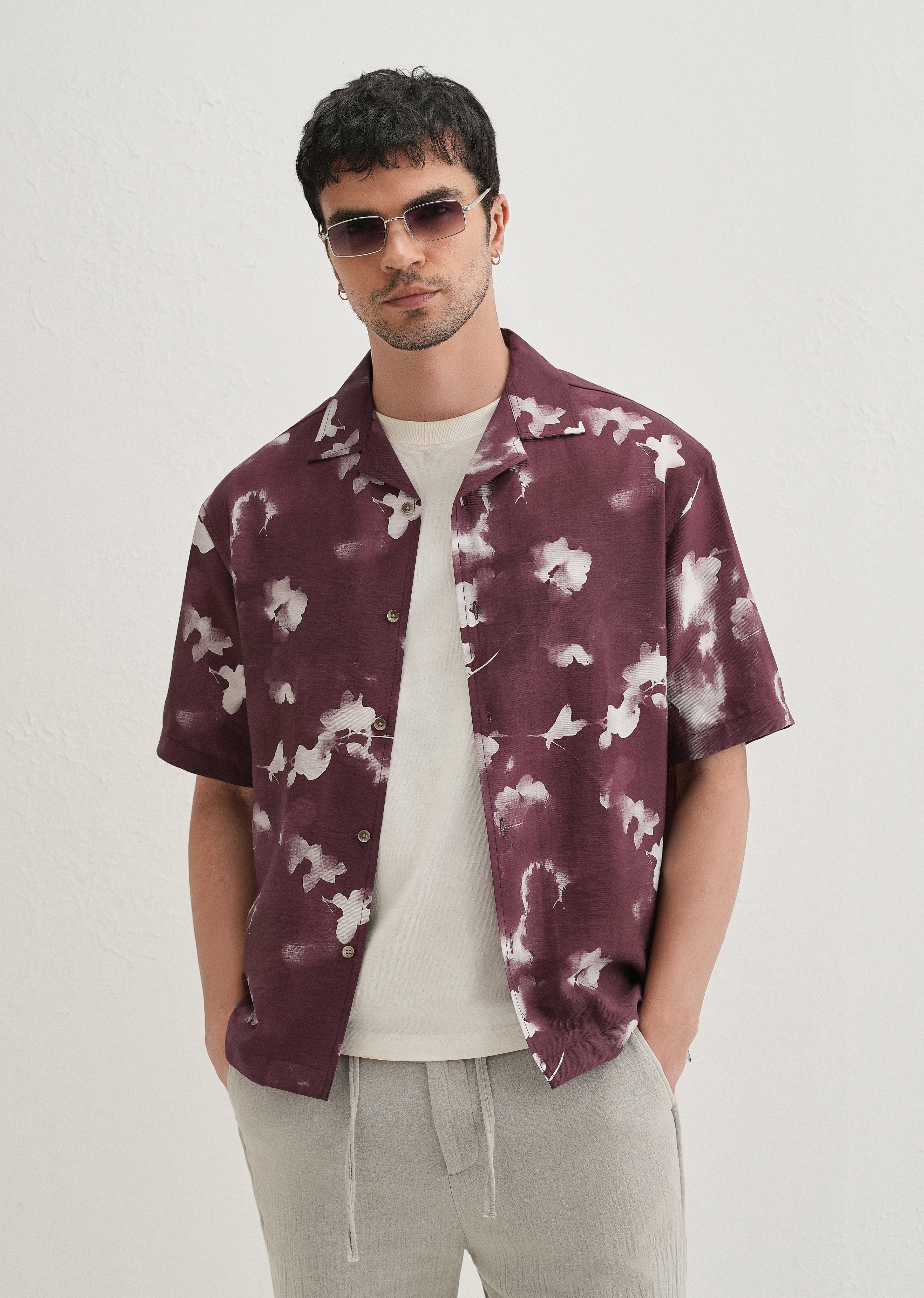 Burgundy Abstract Bloom Printed Shirt