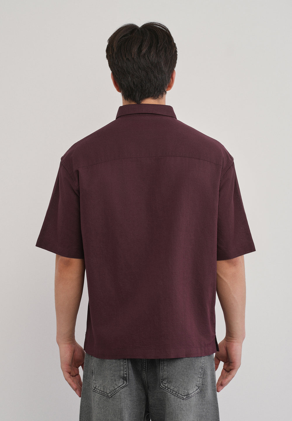Burgundy Cotton Linen Half Sleeve Shirt