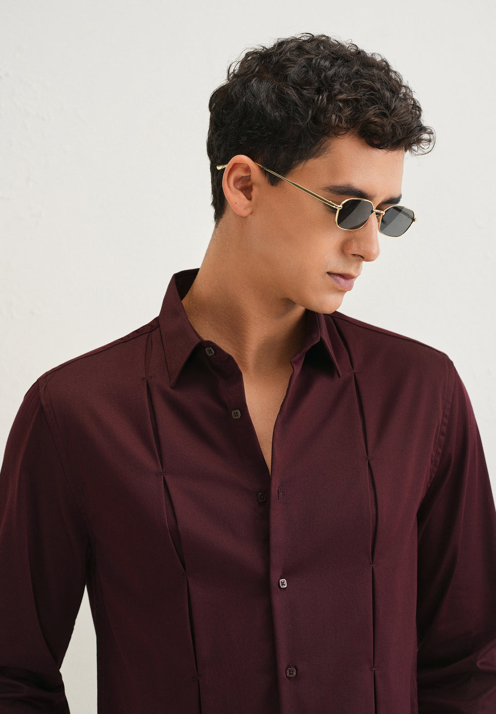 Burgundy Front Panel Open Pleat Shirt