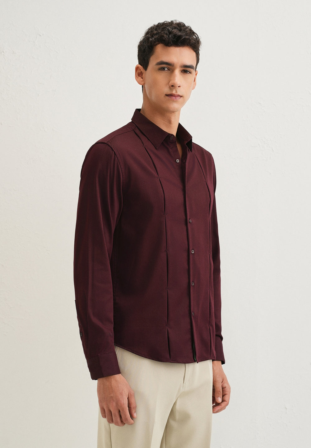 Burgundy Front Panel Open Pleat Shirt