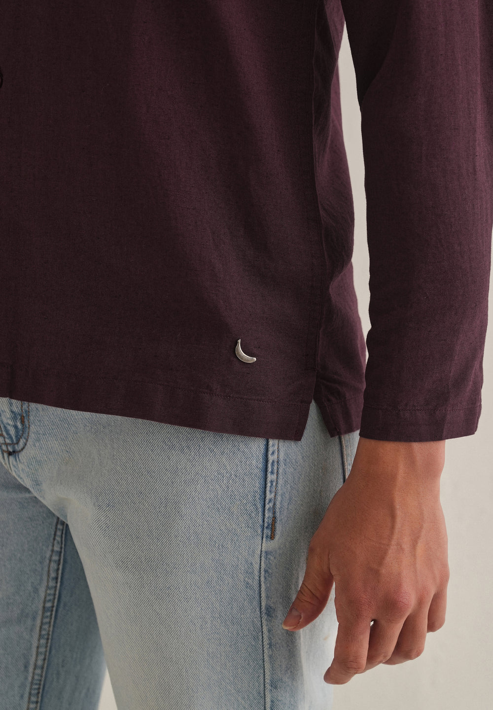 Burgundy Hidden Sleeve Placket Cotton Linen Shirt
