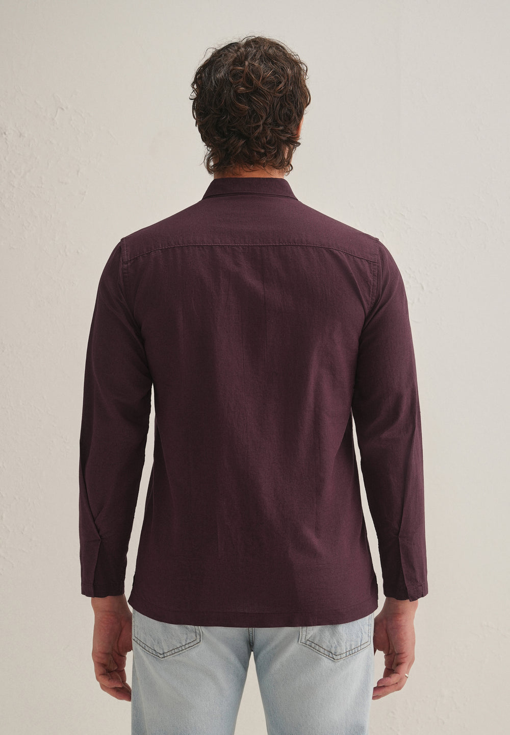 Burgundy Hidden Sleeve Placket Cotton Linen Shirt