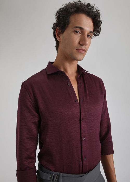 Burgundy Red Crushed Satin Shirt