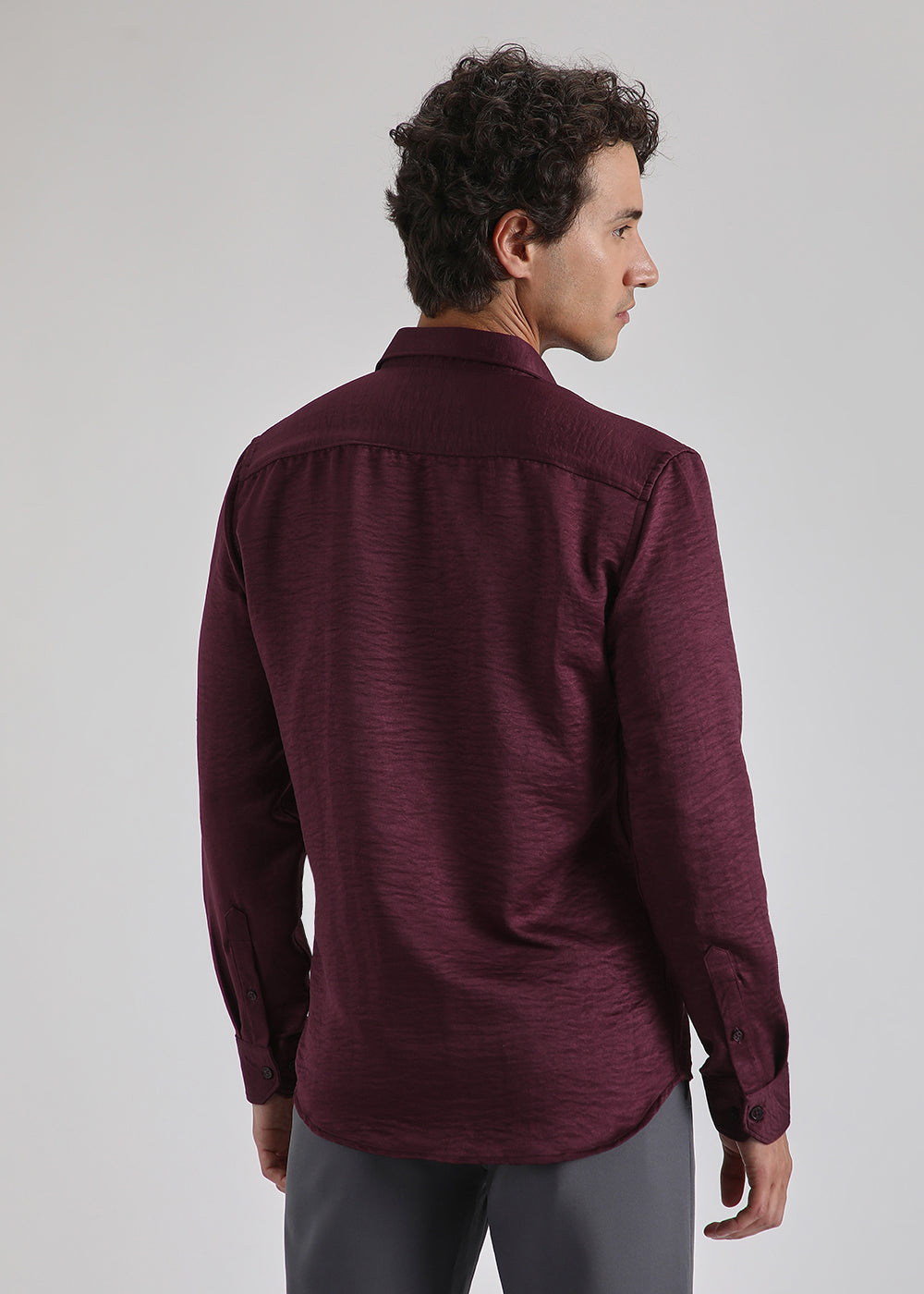 Burgundy Red Crushed Satin Shirt