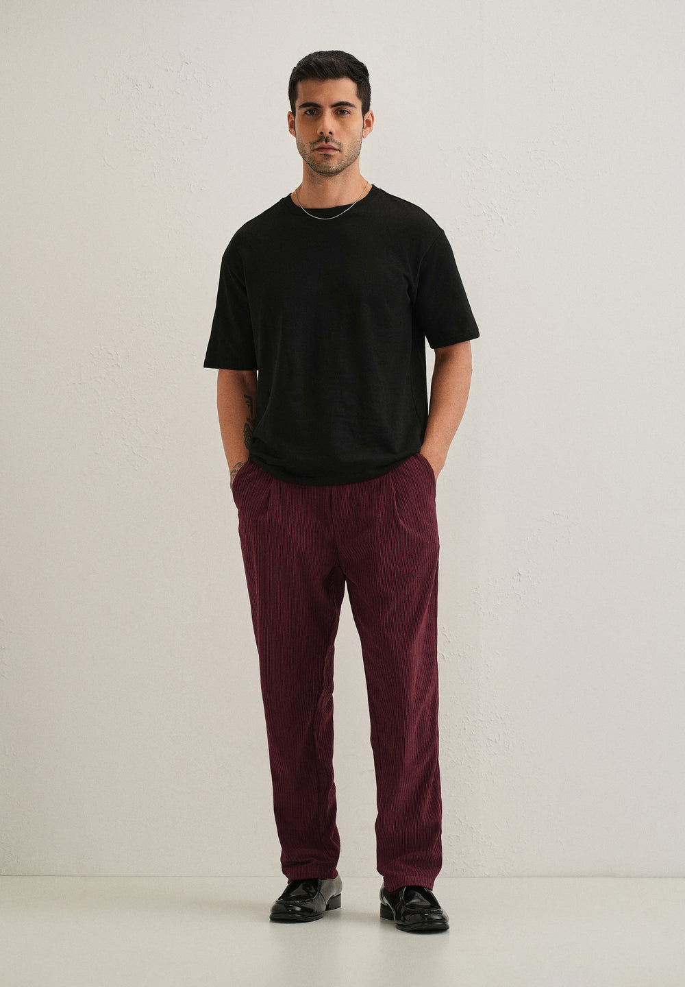 Burgundy Red Drawstring Corduroy Pant