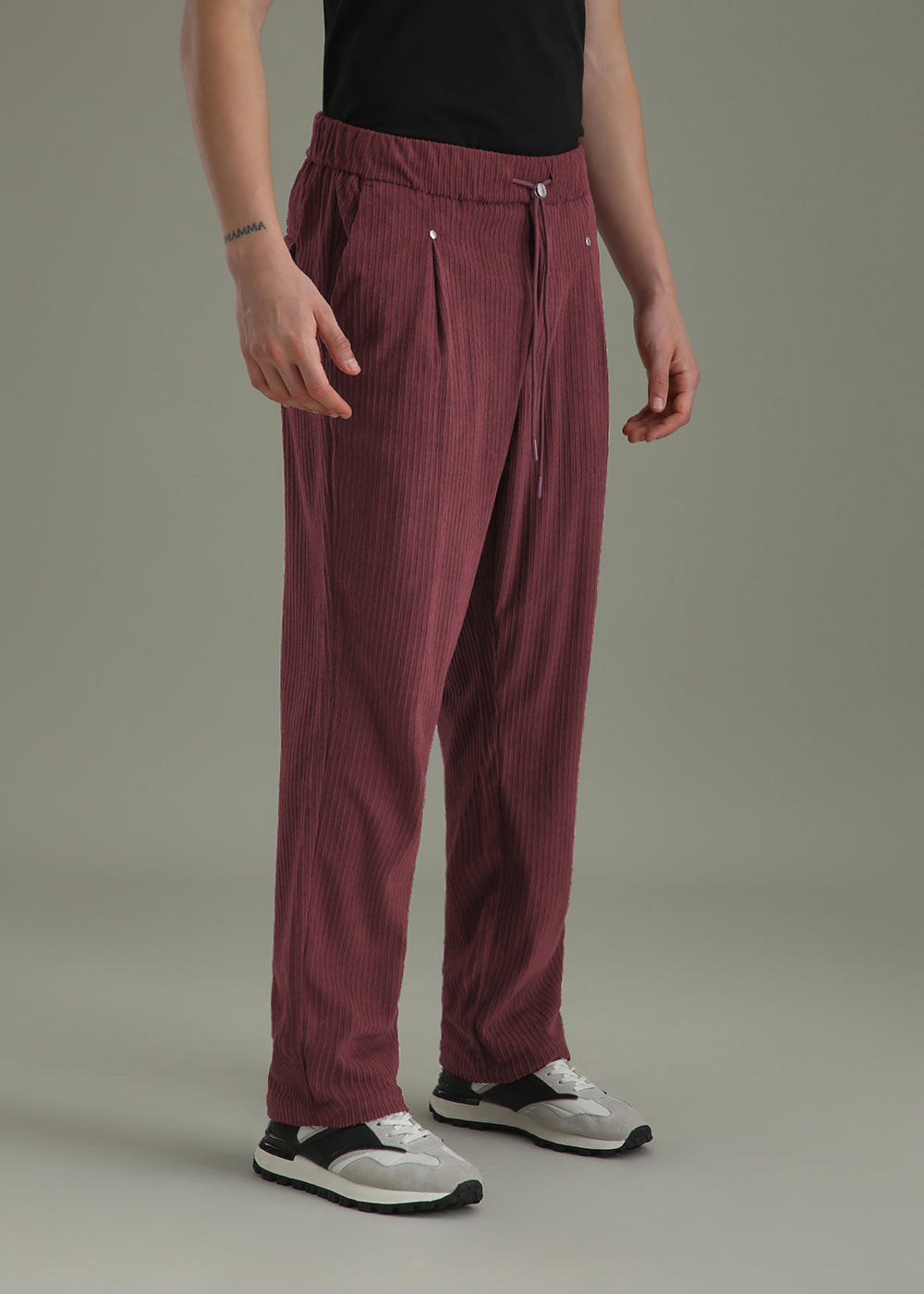 Burgundy Red Drawstring Corduroy Pant