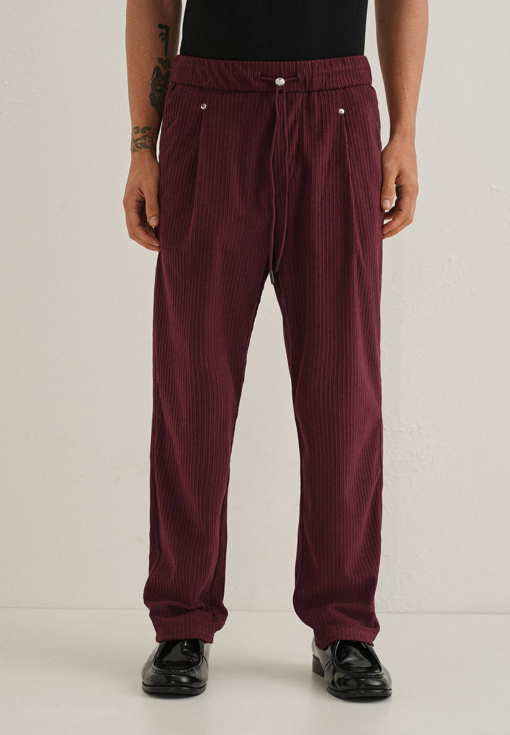 Burgundy Red Drawstring Corduroy Pant