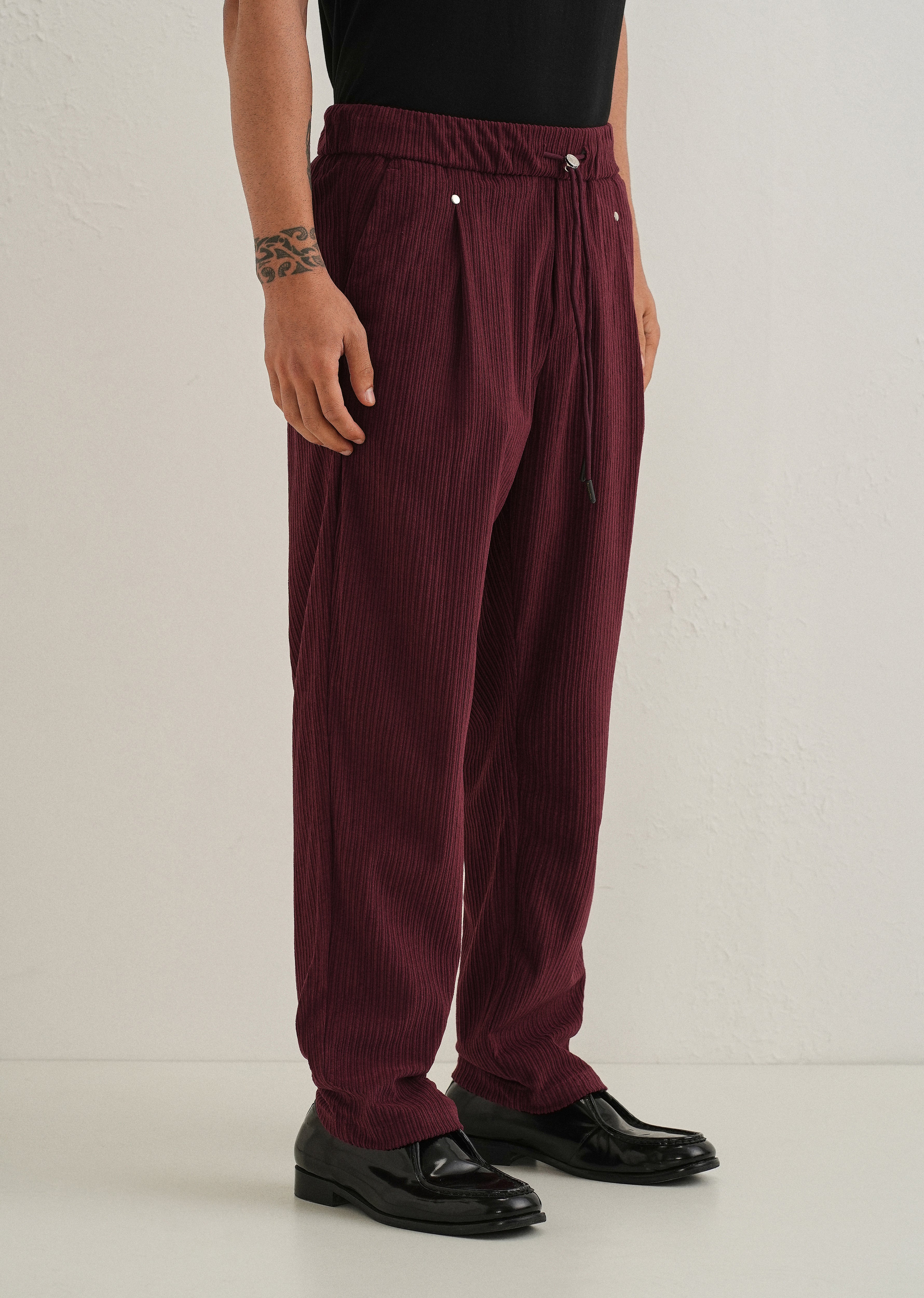 Burgundy Red Drawstring Corduroy Pant