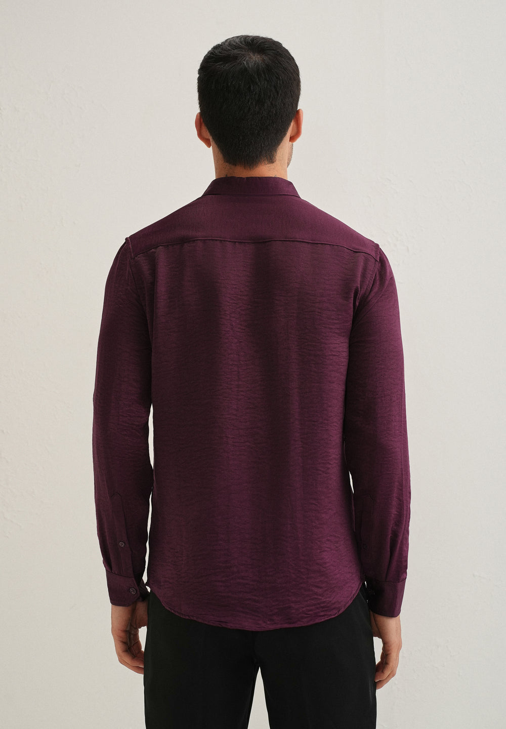 Burgundy Red Plain Crushed Satin Shirt