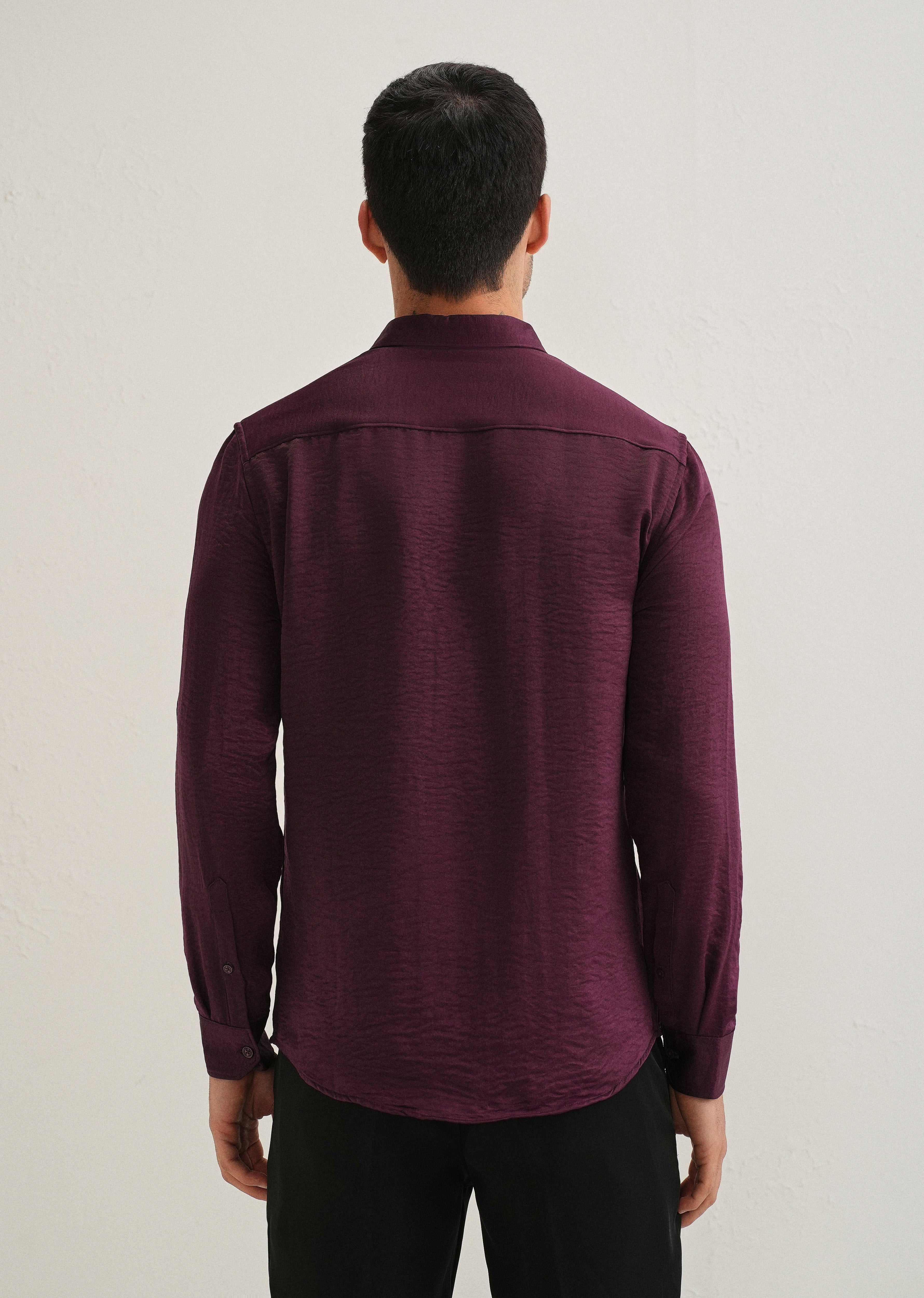 Burgundy Red Plain Crushed Satin Shirt