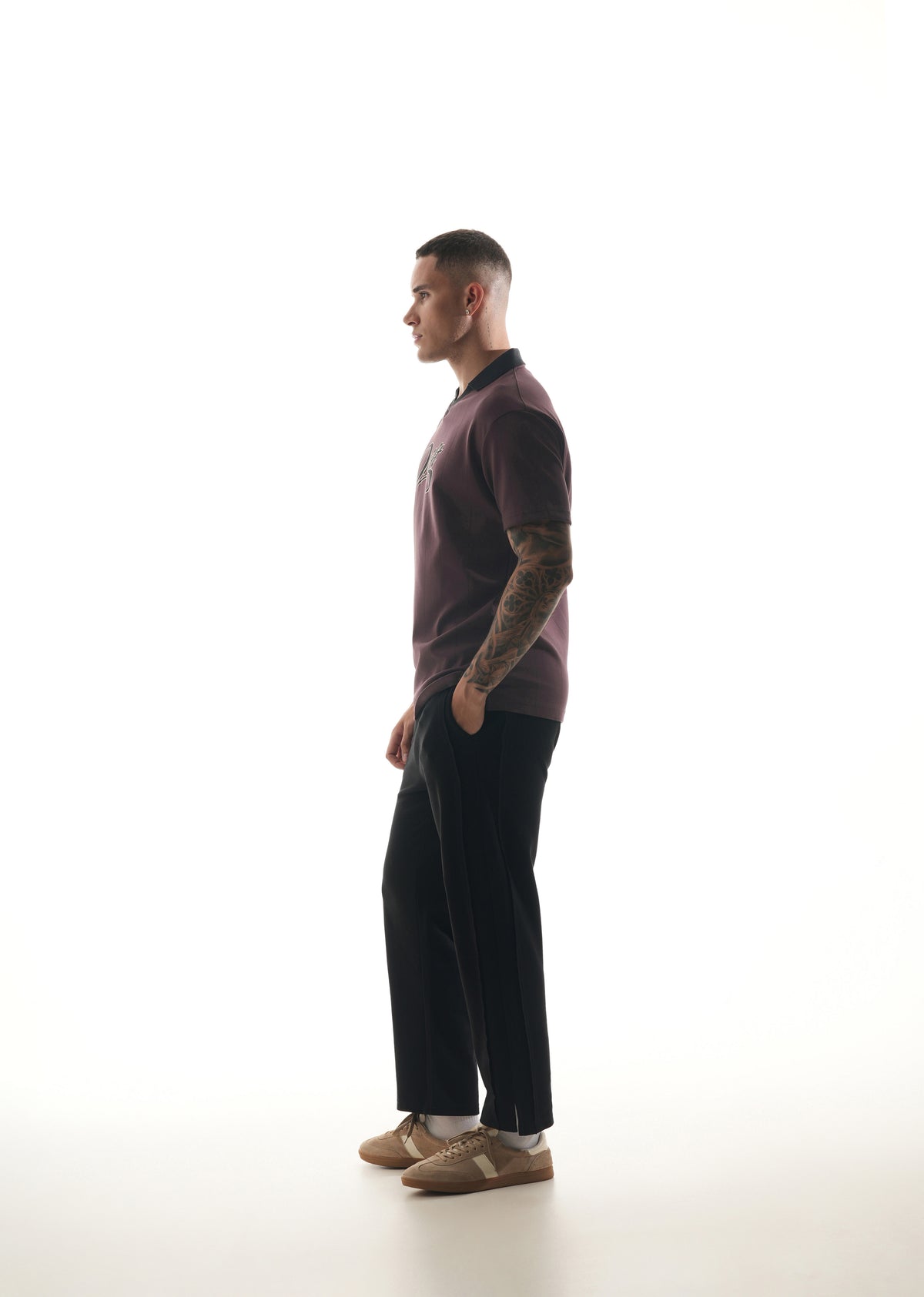 Burgundy Striped V-Neck Polo
