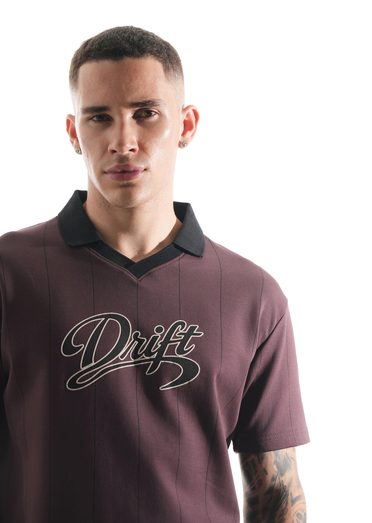 Burgundy Striped V-Neck Polo