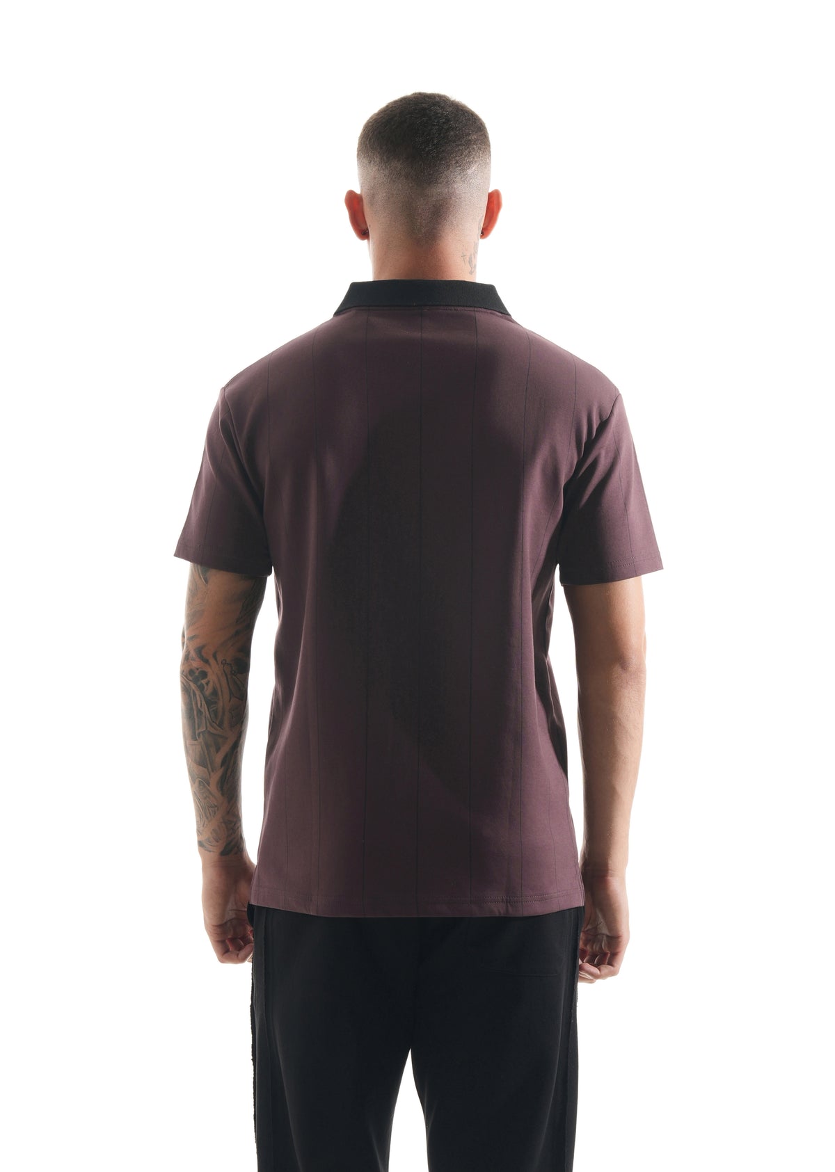 Burgundy Striped V-Neck Polo