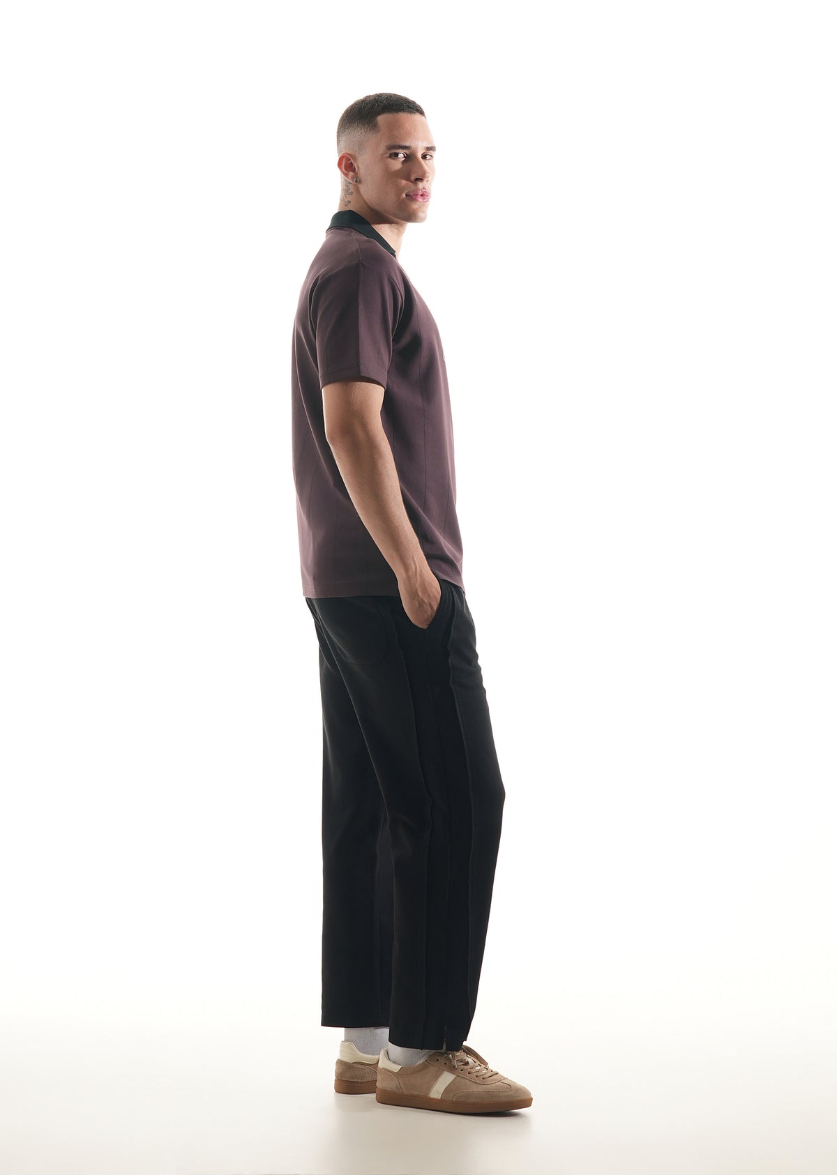 Burgundy Striped V-Neck Polo