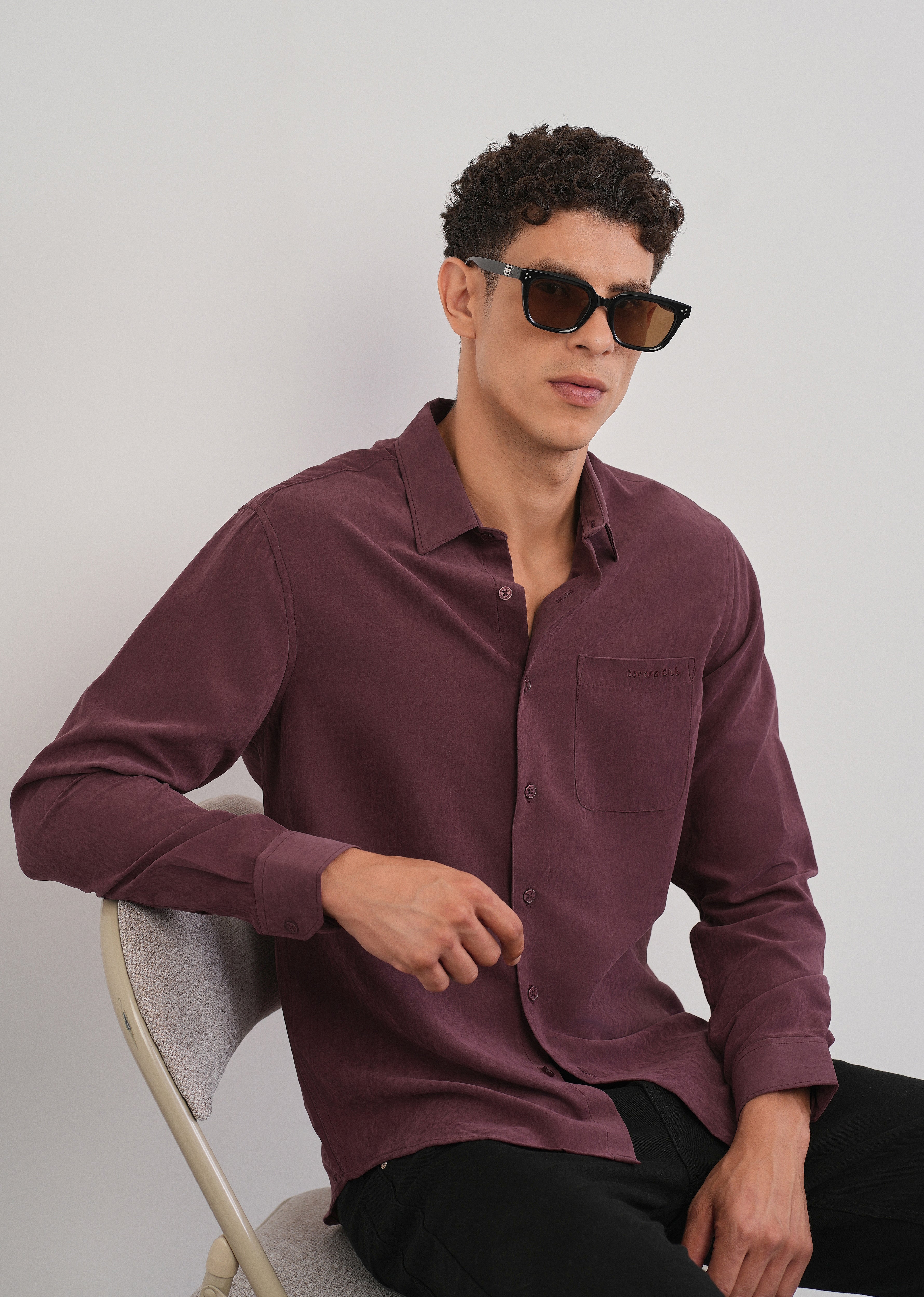Burgundy Suede Plain Shirt