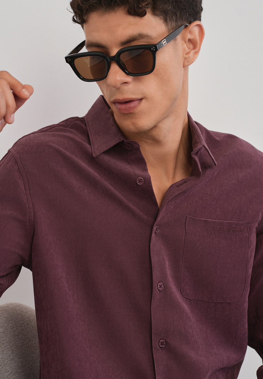 Burgundy Suede Plain Shirt