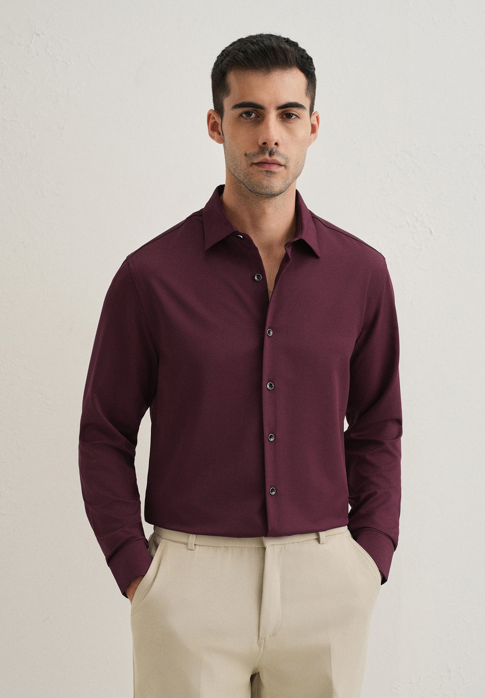 Burgundy Wrinkle Free Stitchless Placket Shirt