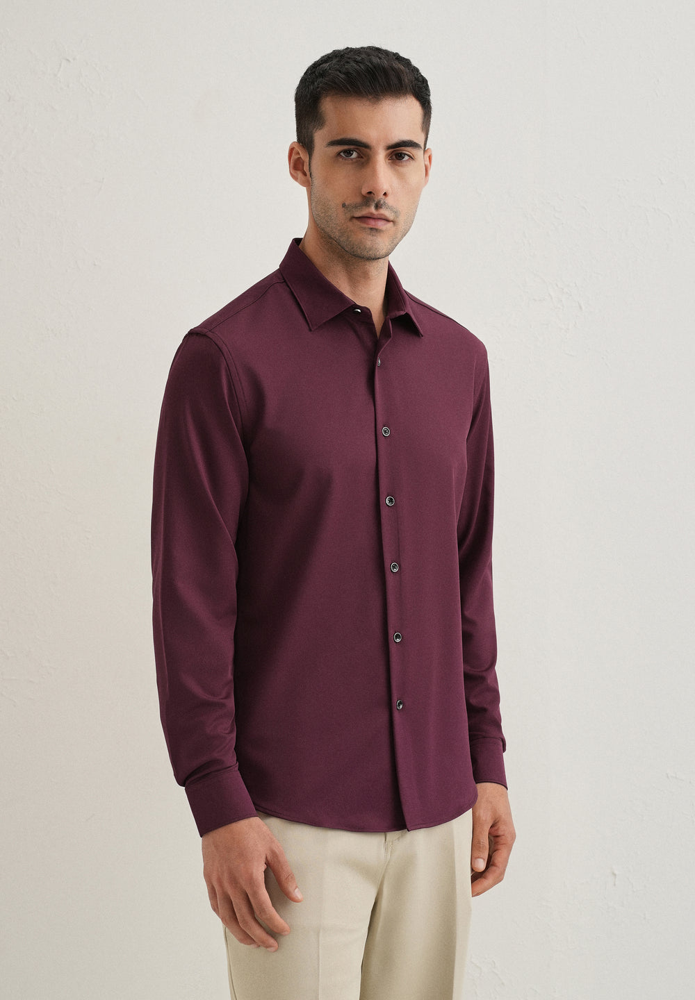 Burgundy Wrinkle Free Stitchless Placket Shirt