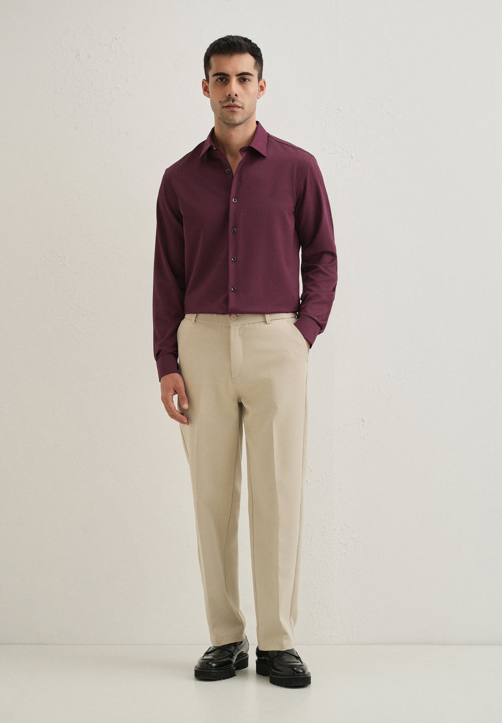 Burgundy Wrinkle Free Stitchless Placket Shirt