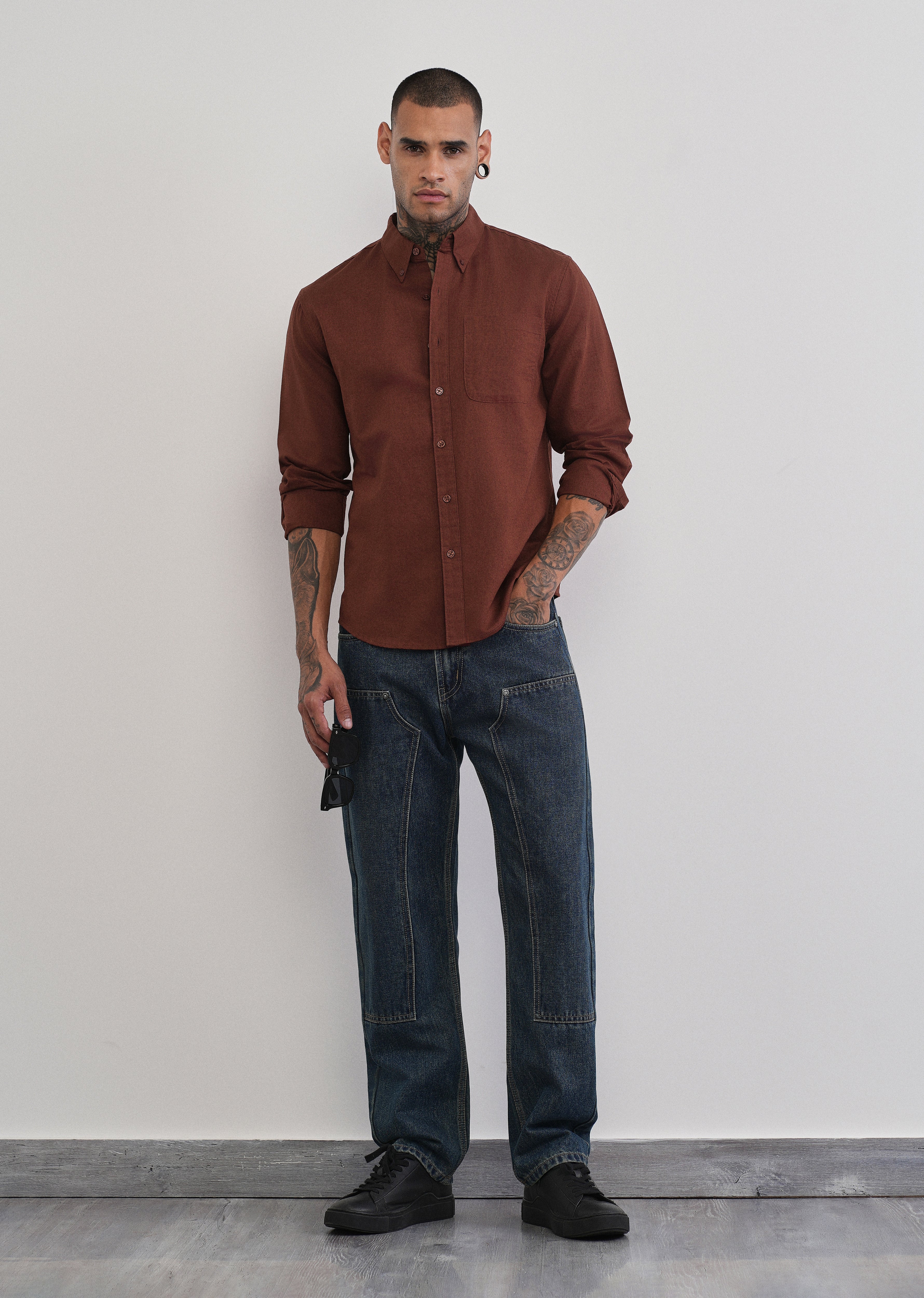 Burnt Maroon Cotton Linen Plain Shirt