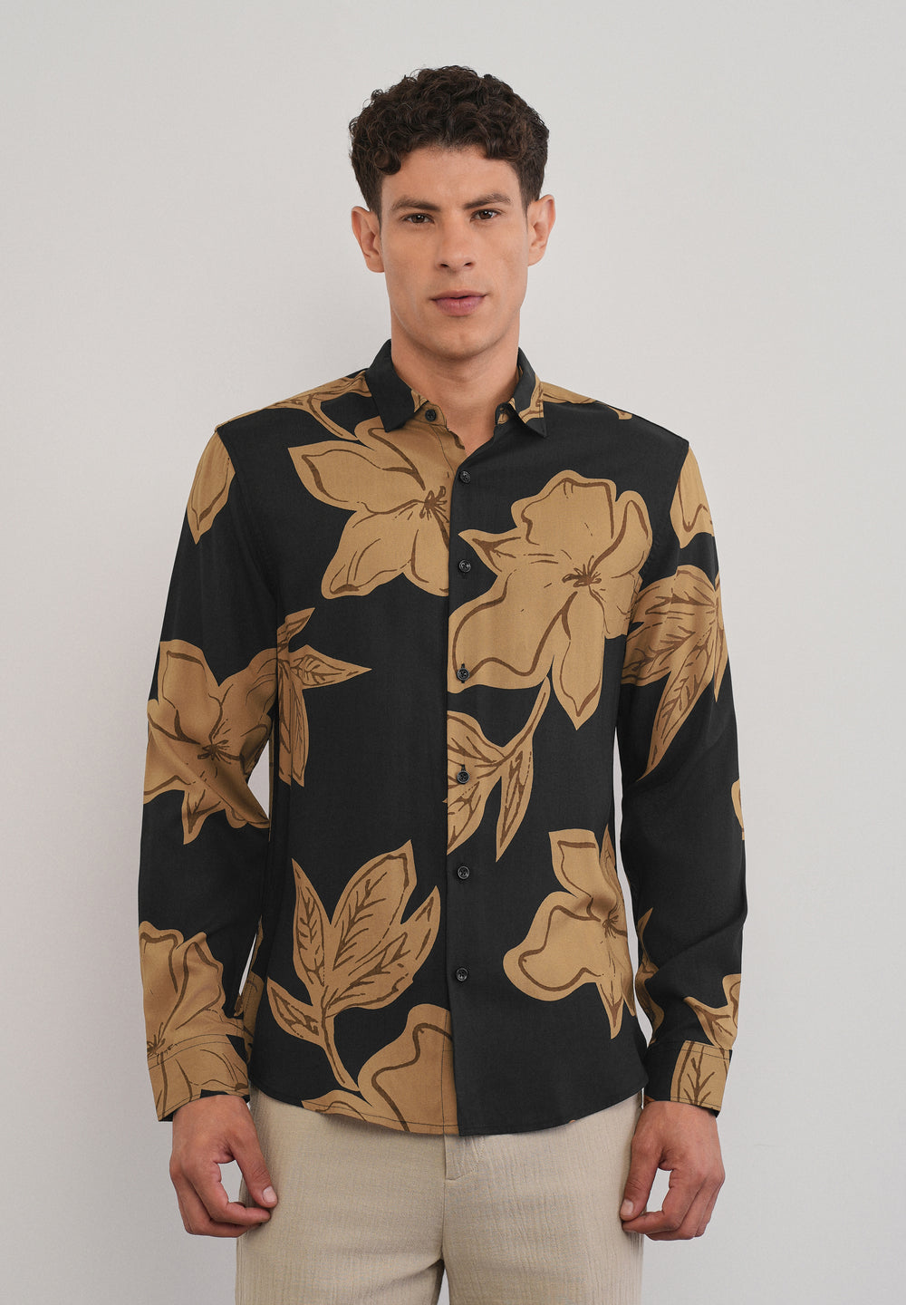 Burnt Ochre Bold Floral Print Shirt