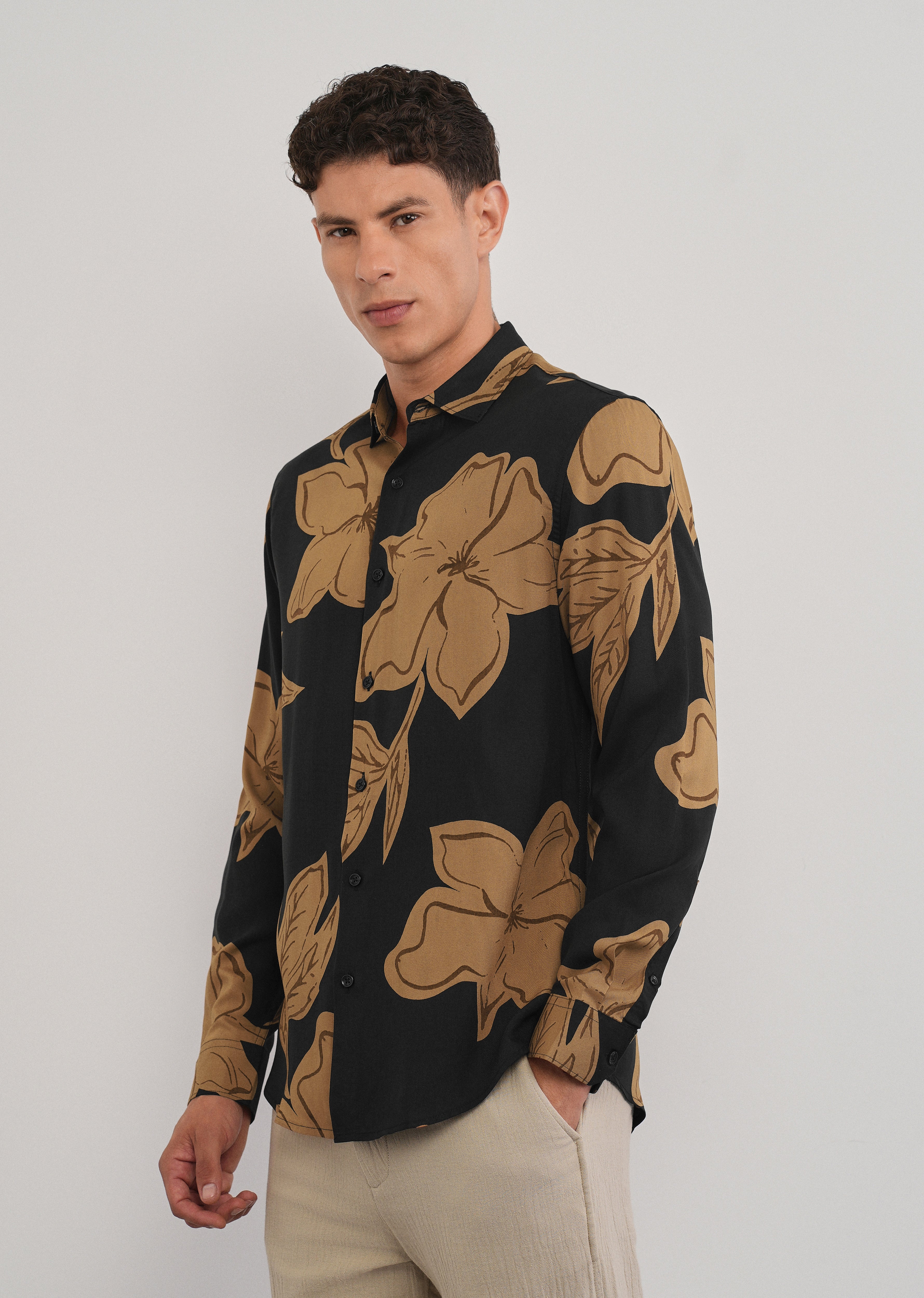 Burnt Ochre Bold Floral Print Shirt