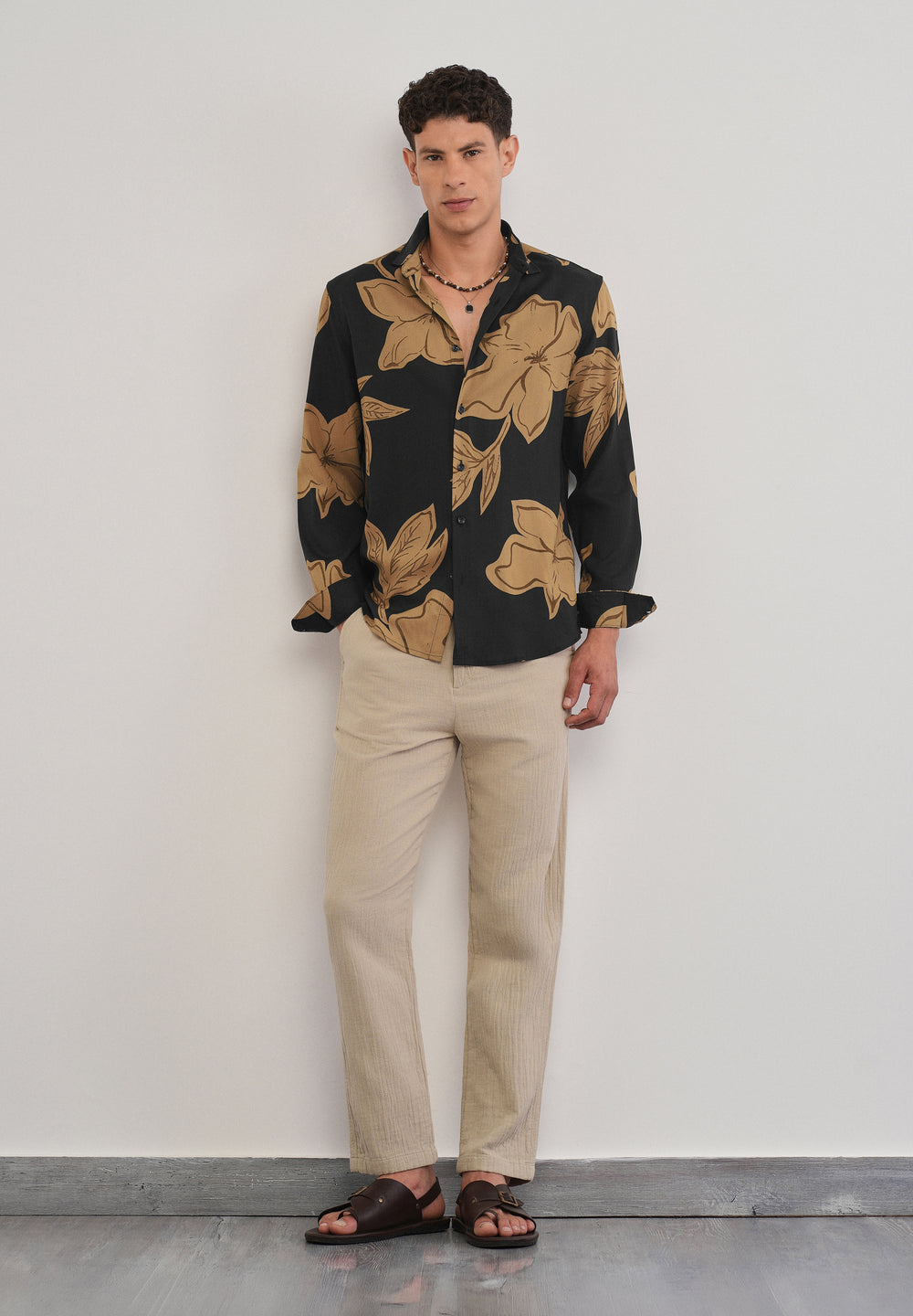 Burnt Ochre Bold Floral Print Shirt