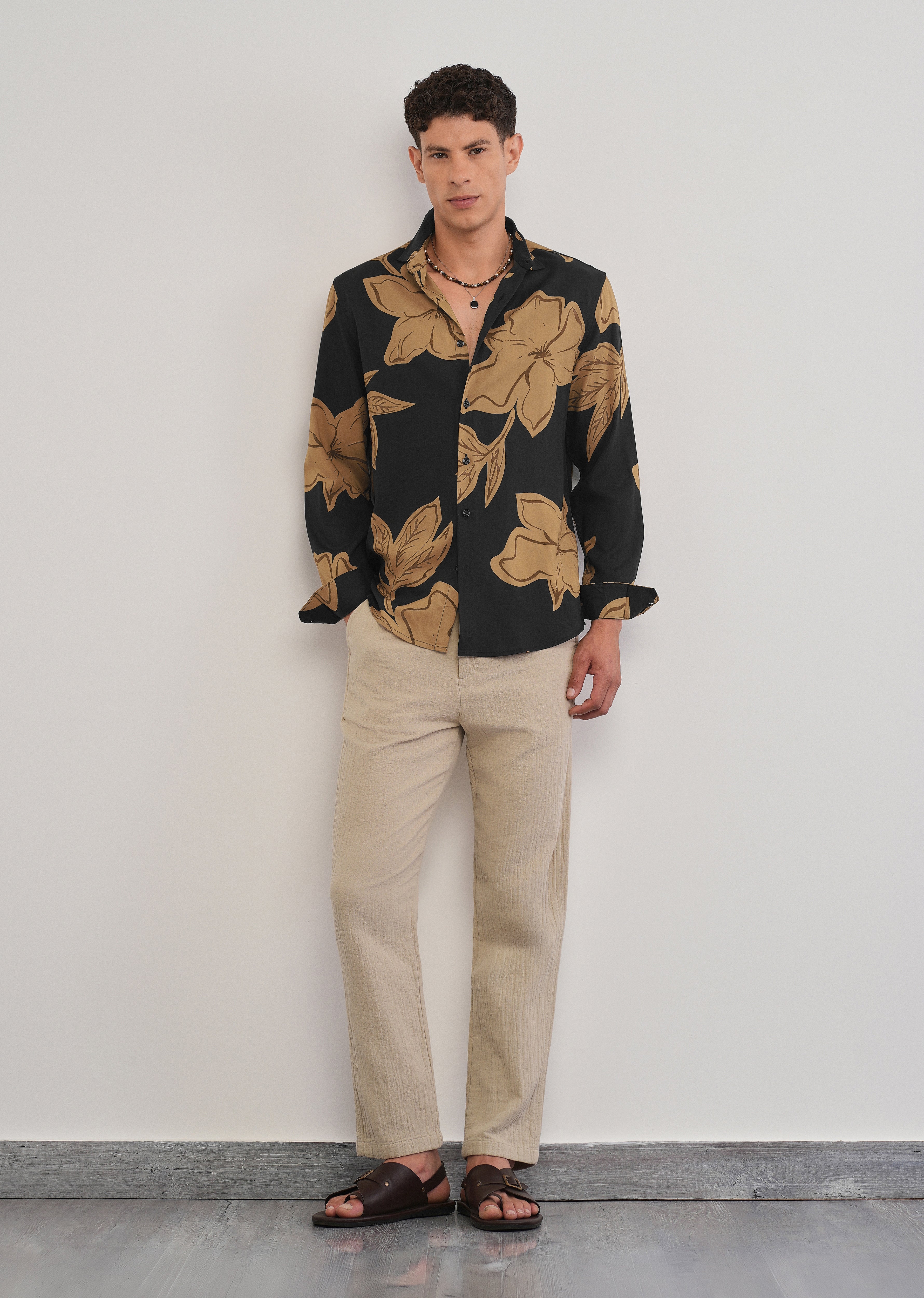 Burnt Ochre Bold Floral Print Shirt