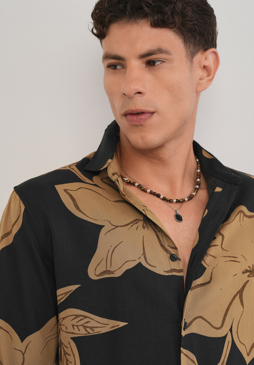 Burnt Ochre Bold Floral Print Shirt