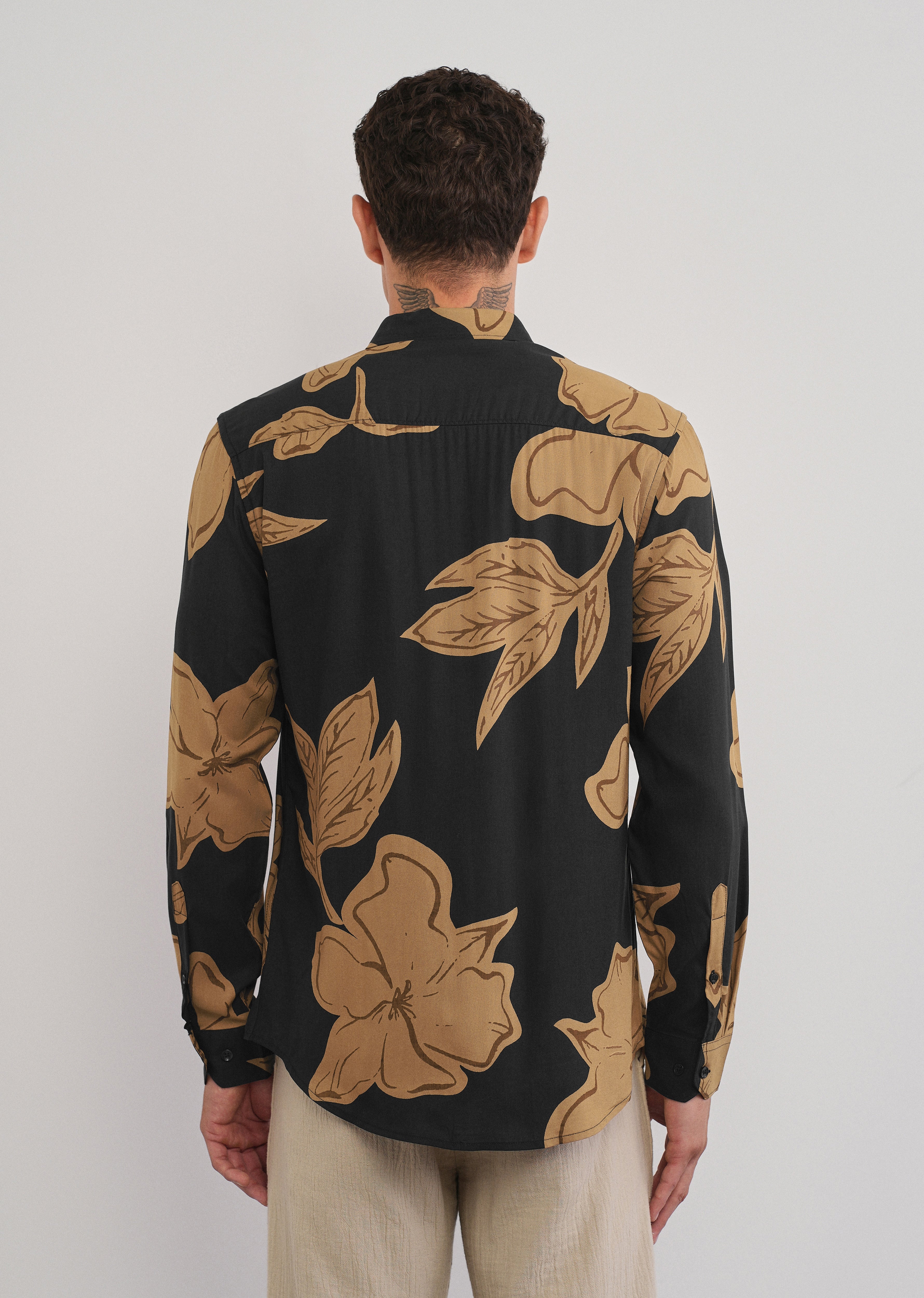 Burnt Ochre Bold Floral Print Shirt