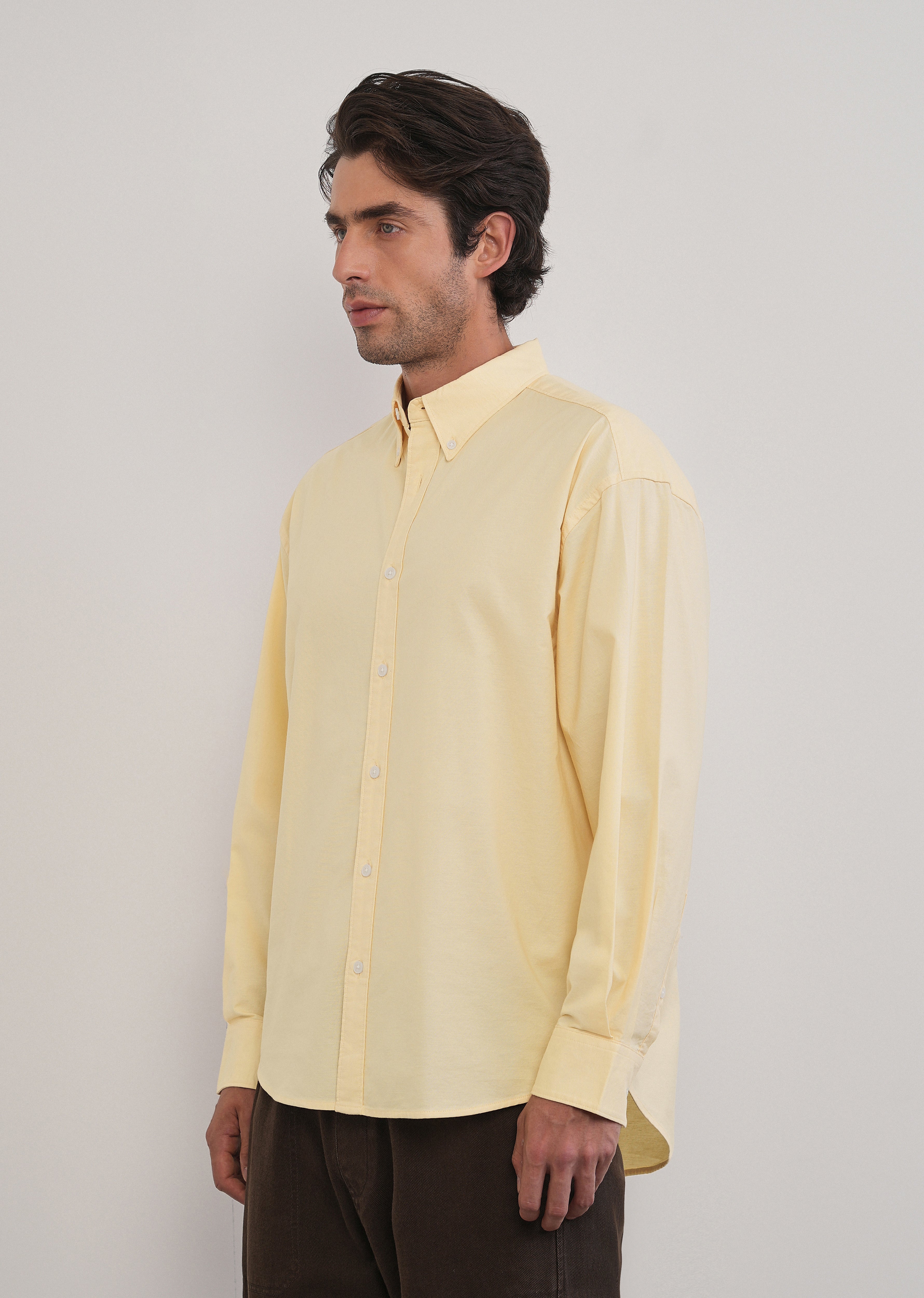 Butter Yellow Cotton Stretch Oversized Shirt
