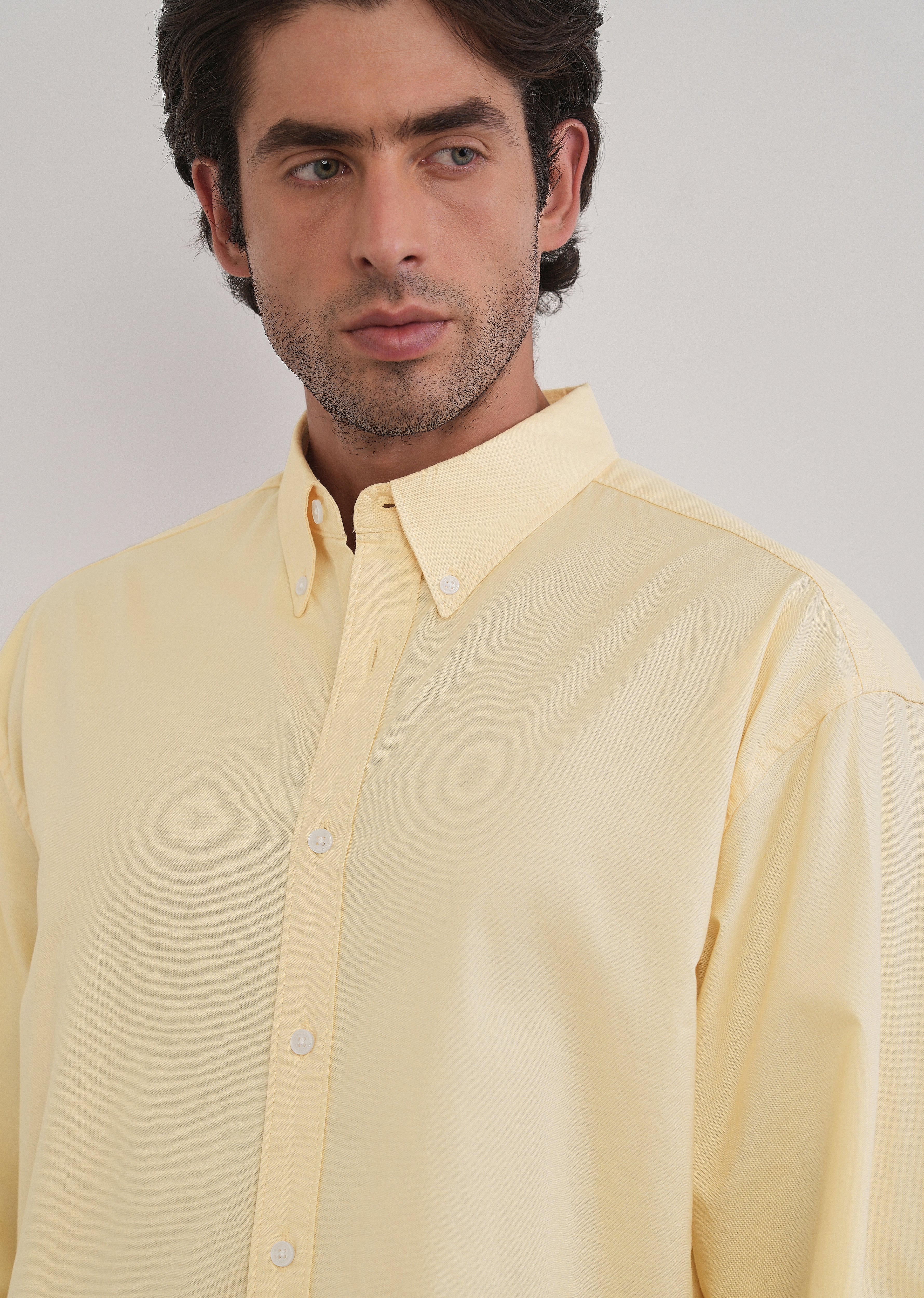 Butter Yellow Cotton Stretch Oversized Shirt