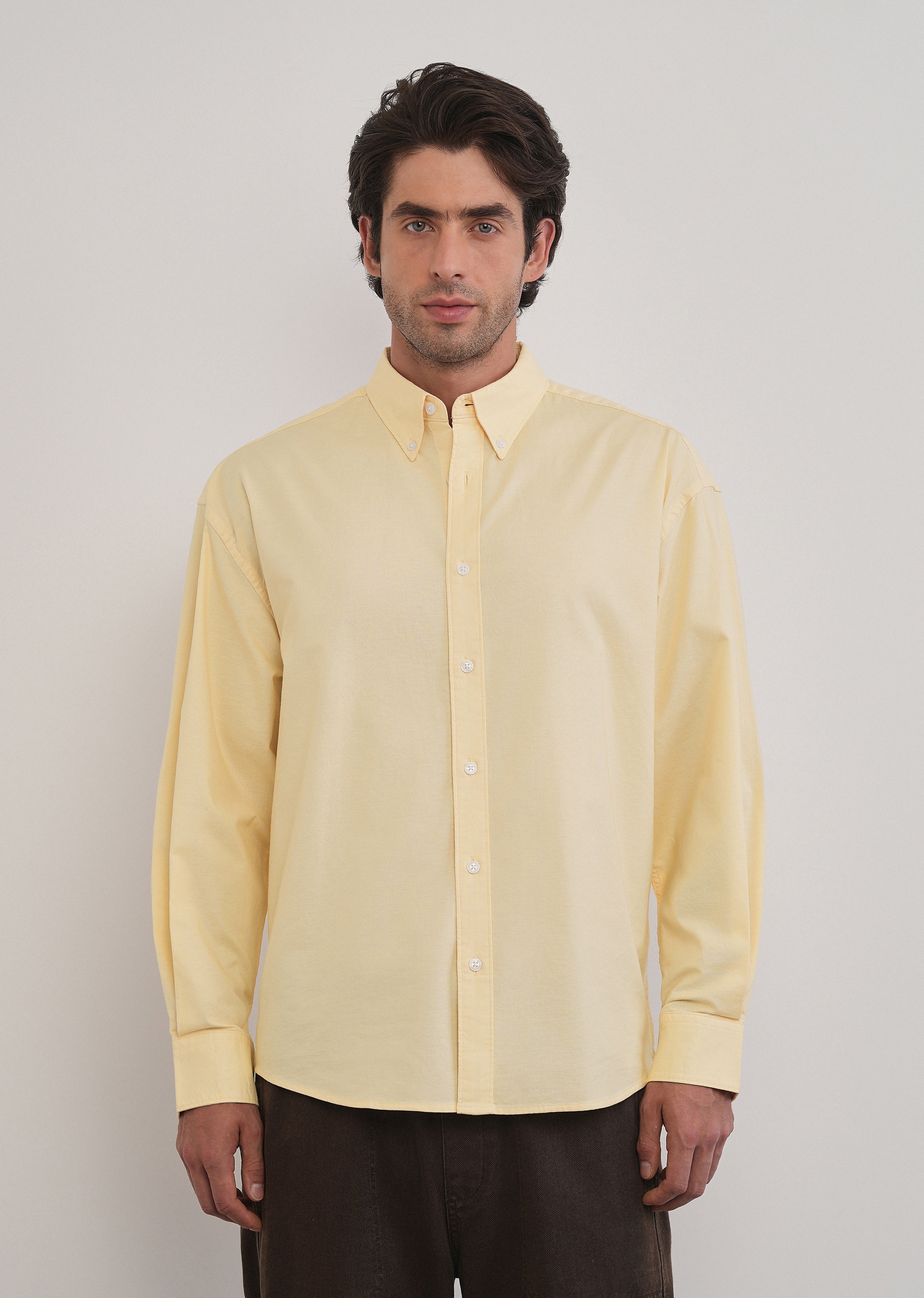 Butter Yellow Cotton Stretch Oversized Shirt