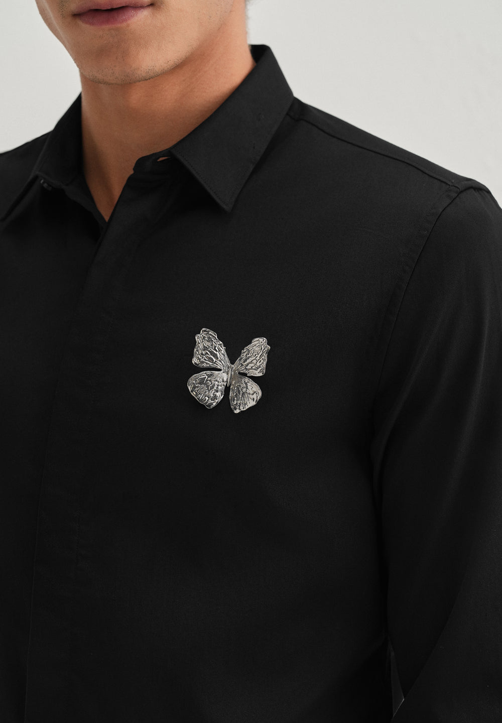 Butterfly Brooch Black Designer Shirt