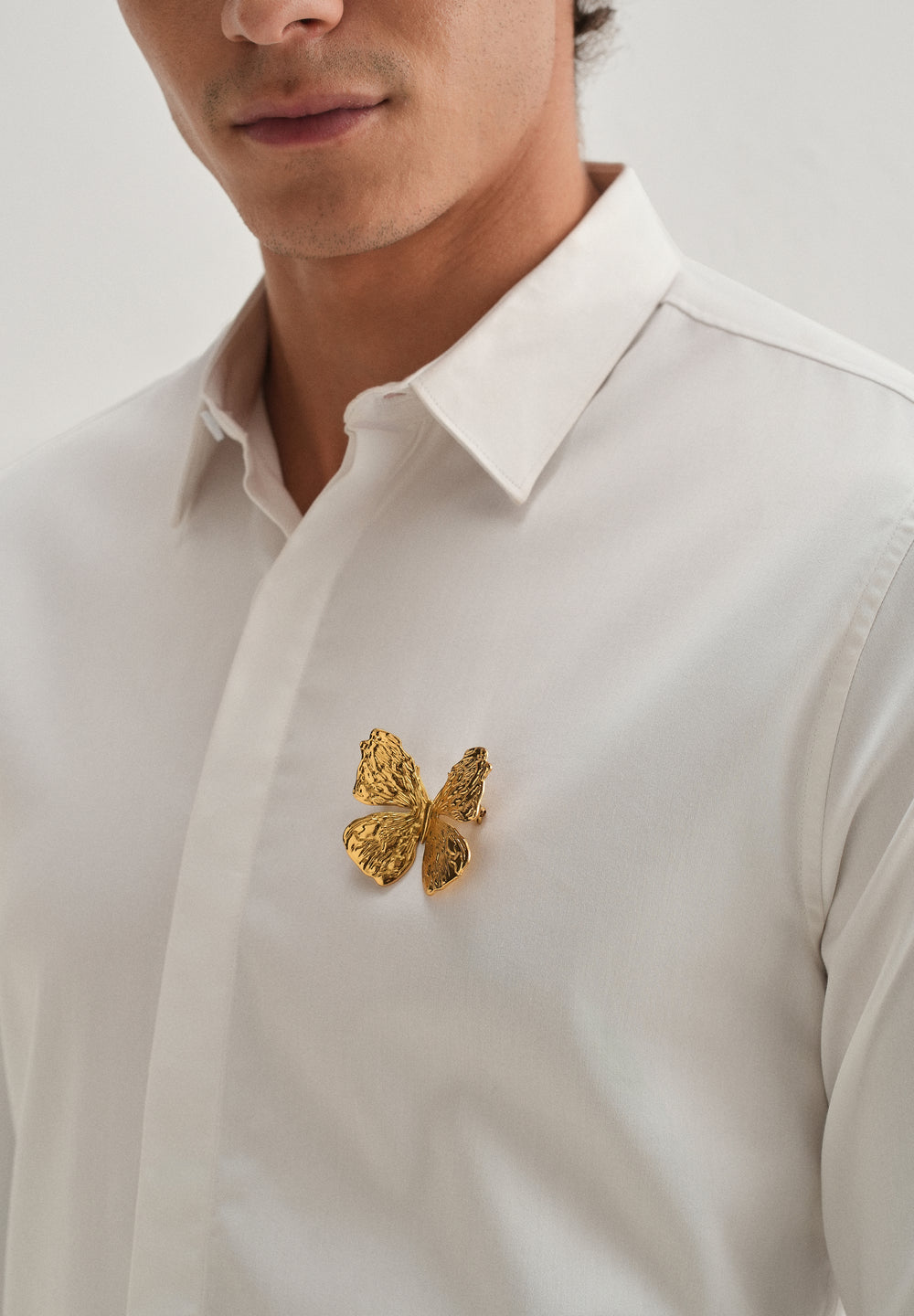 Butterfly Brooch White Designer Shirt