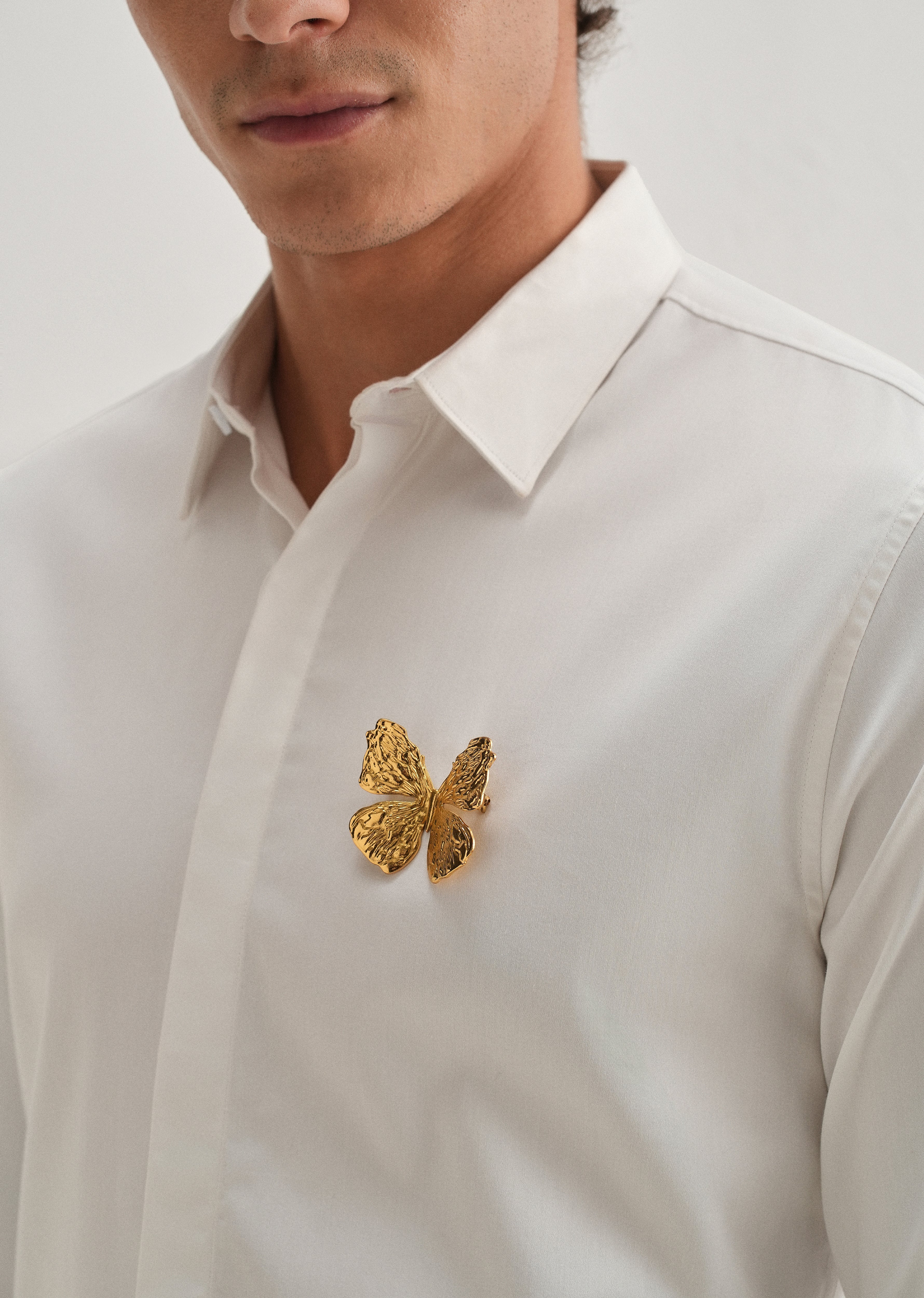 Butterfly Brooch White Designer Shirt